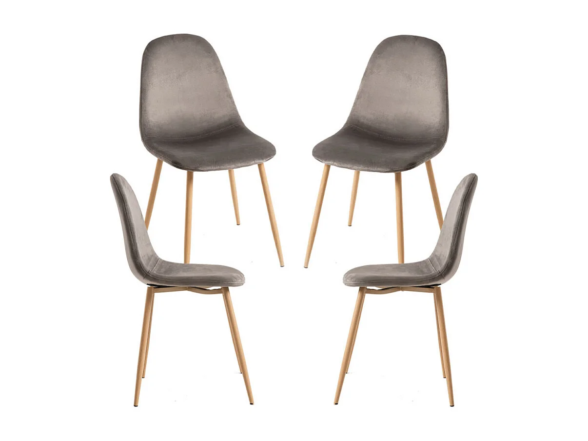 Packs Sillas Comedor - Pack 4 Sillas Teok Terciopelo - Gris oscuro