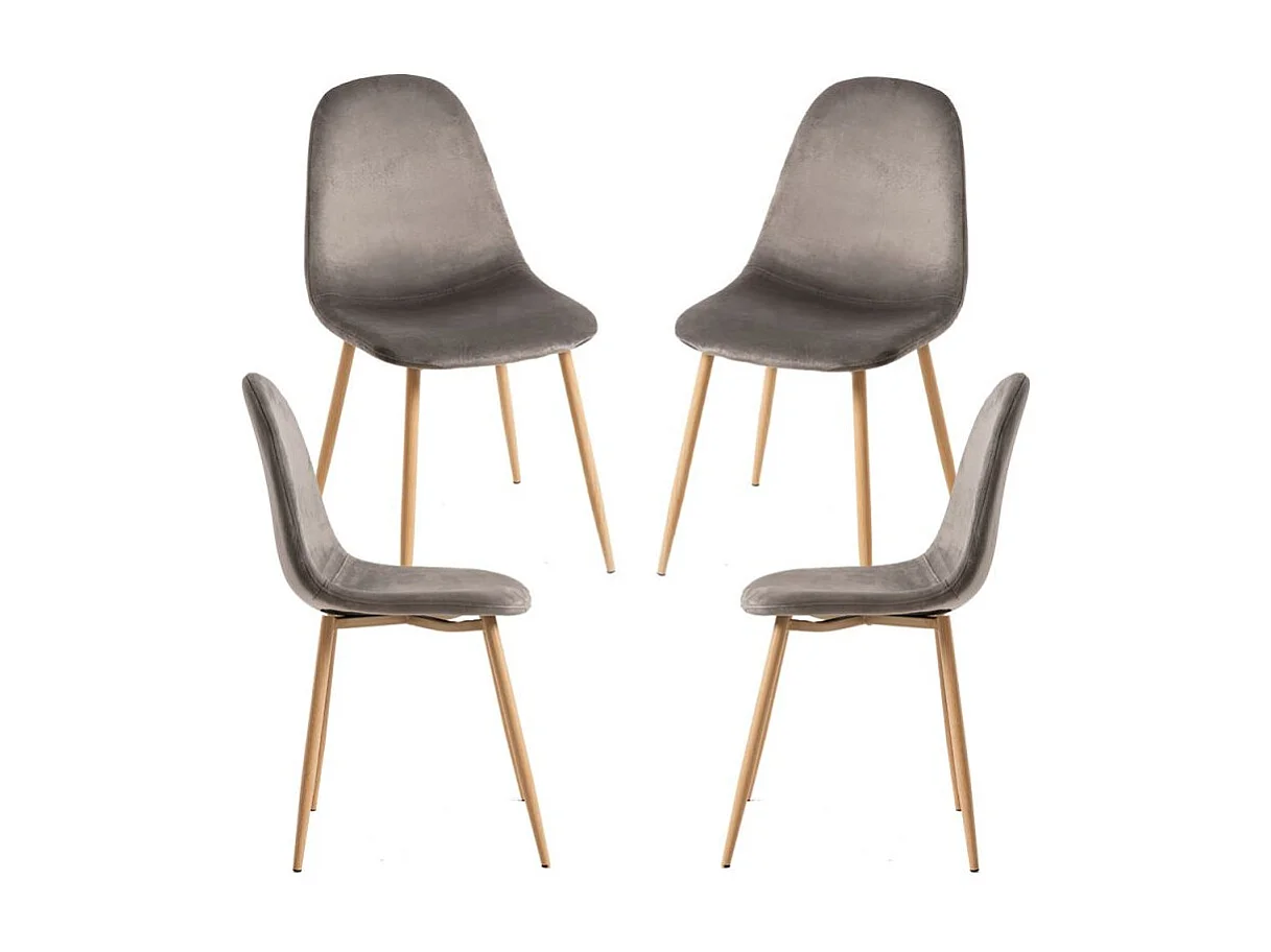 Packs Sillas Comedor - Pack 4 Sillas Teok Terciopelo - Gris oscuro