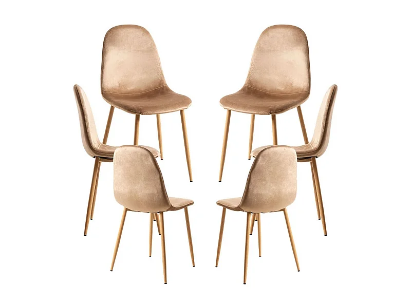 Packs Sillas Comedor - Pack 6 Sillas Teok Terciopelo - Marrón claro