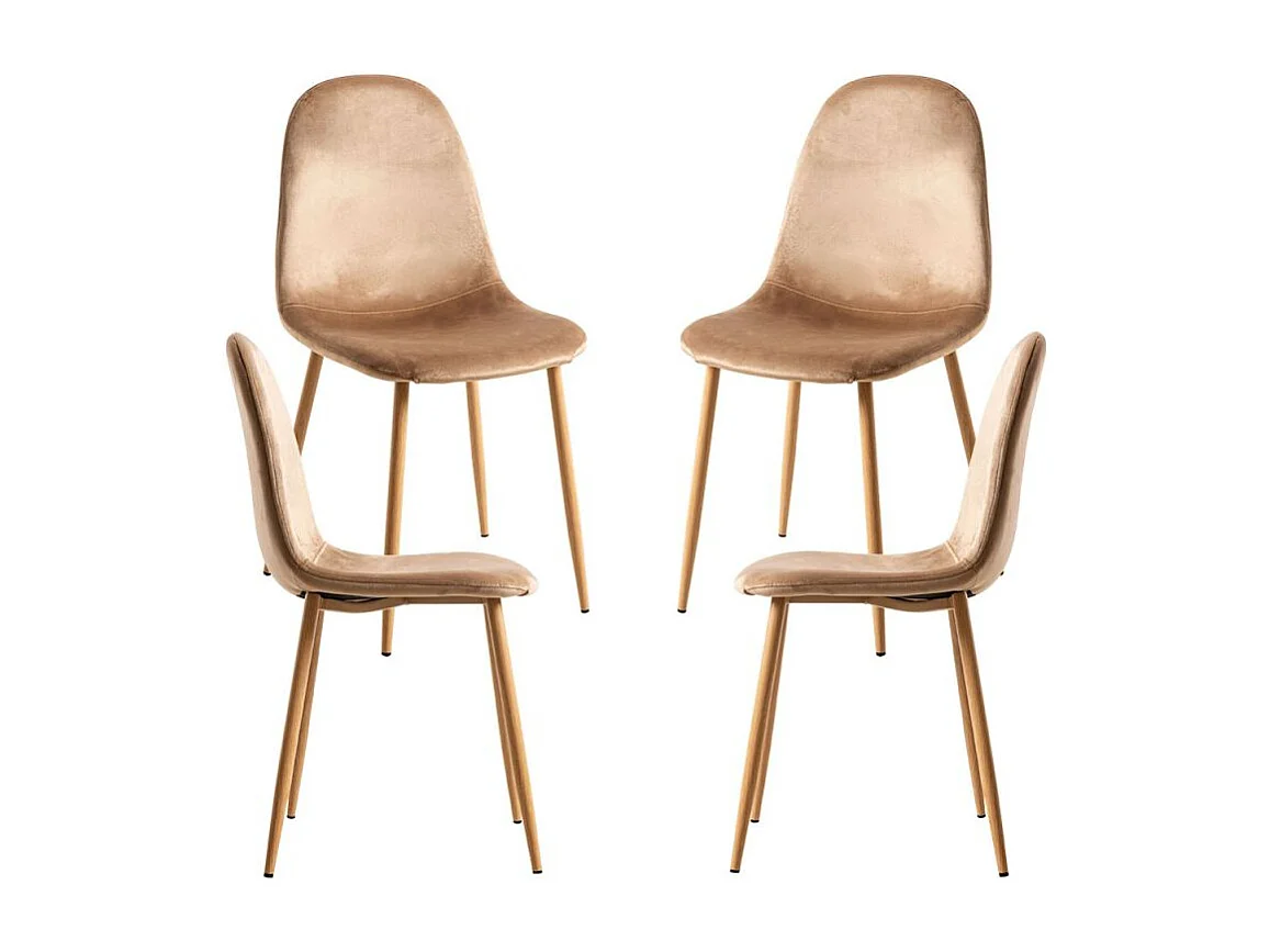 Packs Sillas Comedor - Pack 4 Sillas Teok Terciopelo - Marrón claro
