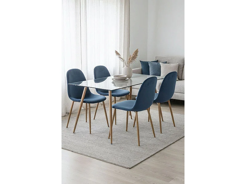 Packs Sillas Comedor - Pack 4 Sillas Teok Terciopelo - Azul medio