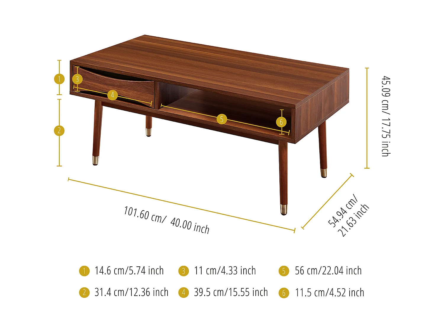 Teamson Home Dawson Mid-Century Modern Holz-Couchtisch Wohnzimmer VNF-00065