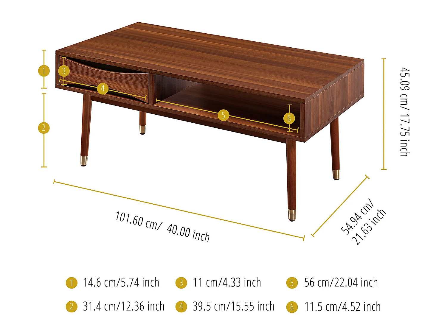 Teamson Home Dawson Salontafel - Donker Bruin - 40 x 21.7 x 17.8 (Inch)