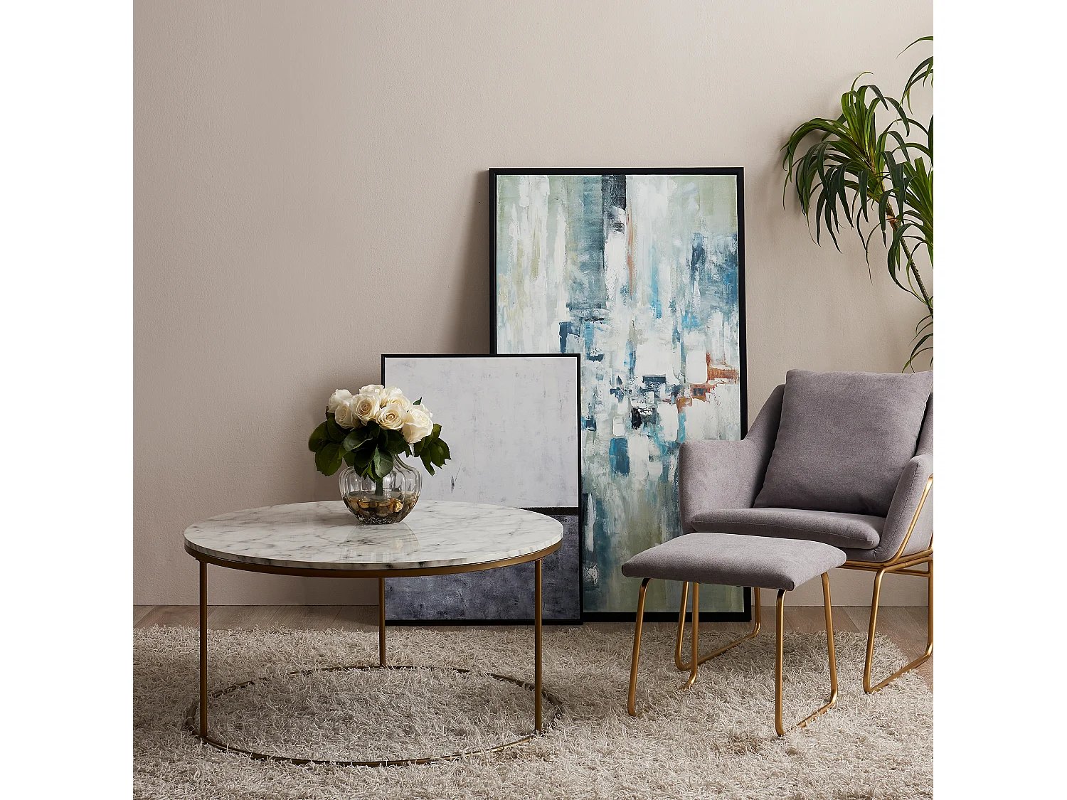 Teamson Home Marmo Ronde Salontafel - Nep Marmeren/Messing Metalen Afwerking - 36 x 36 x 18 (Inch)