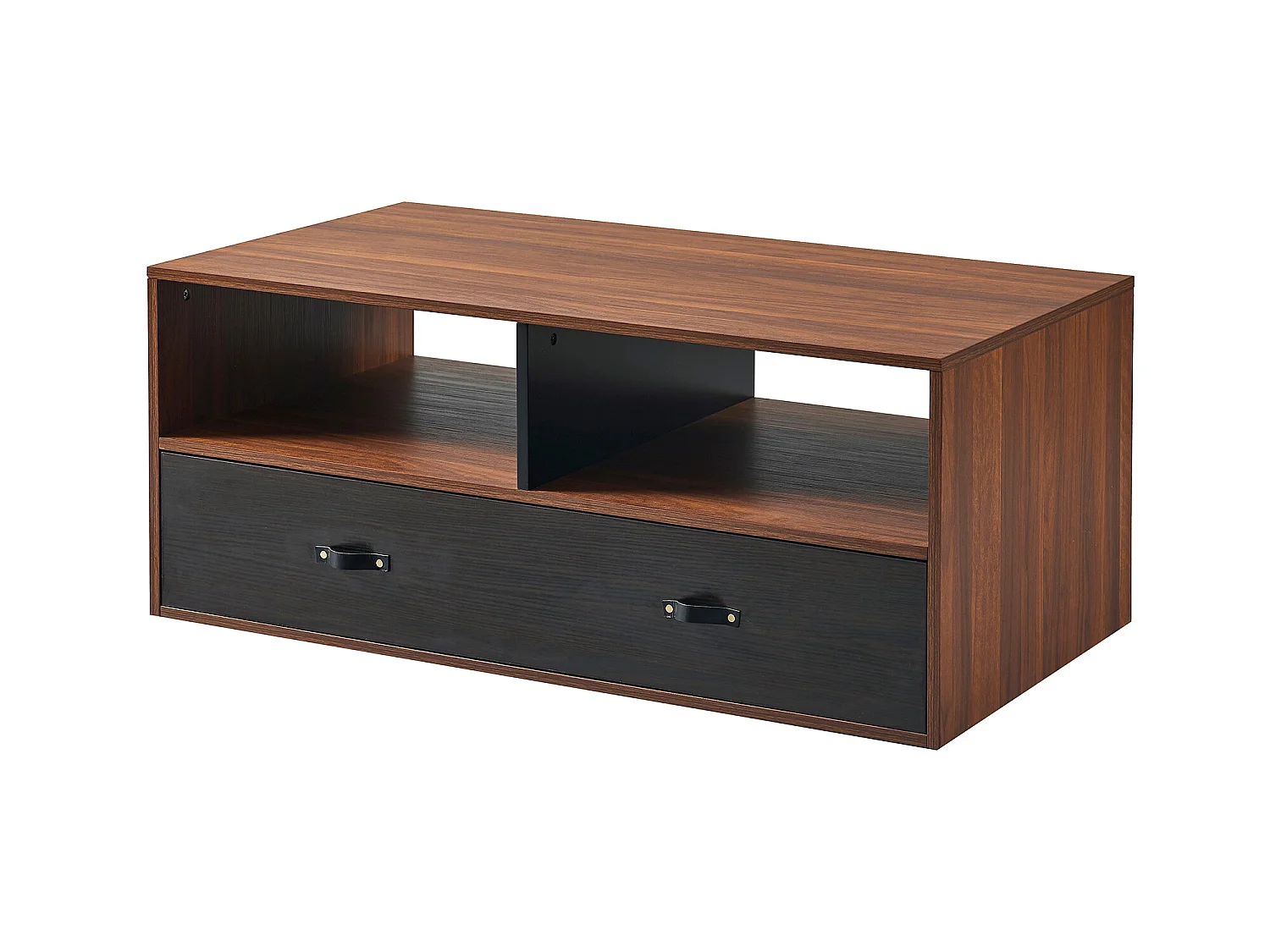 Table basse Henry Teamson Home avec poignée cuir PU, finition noyer noir