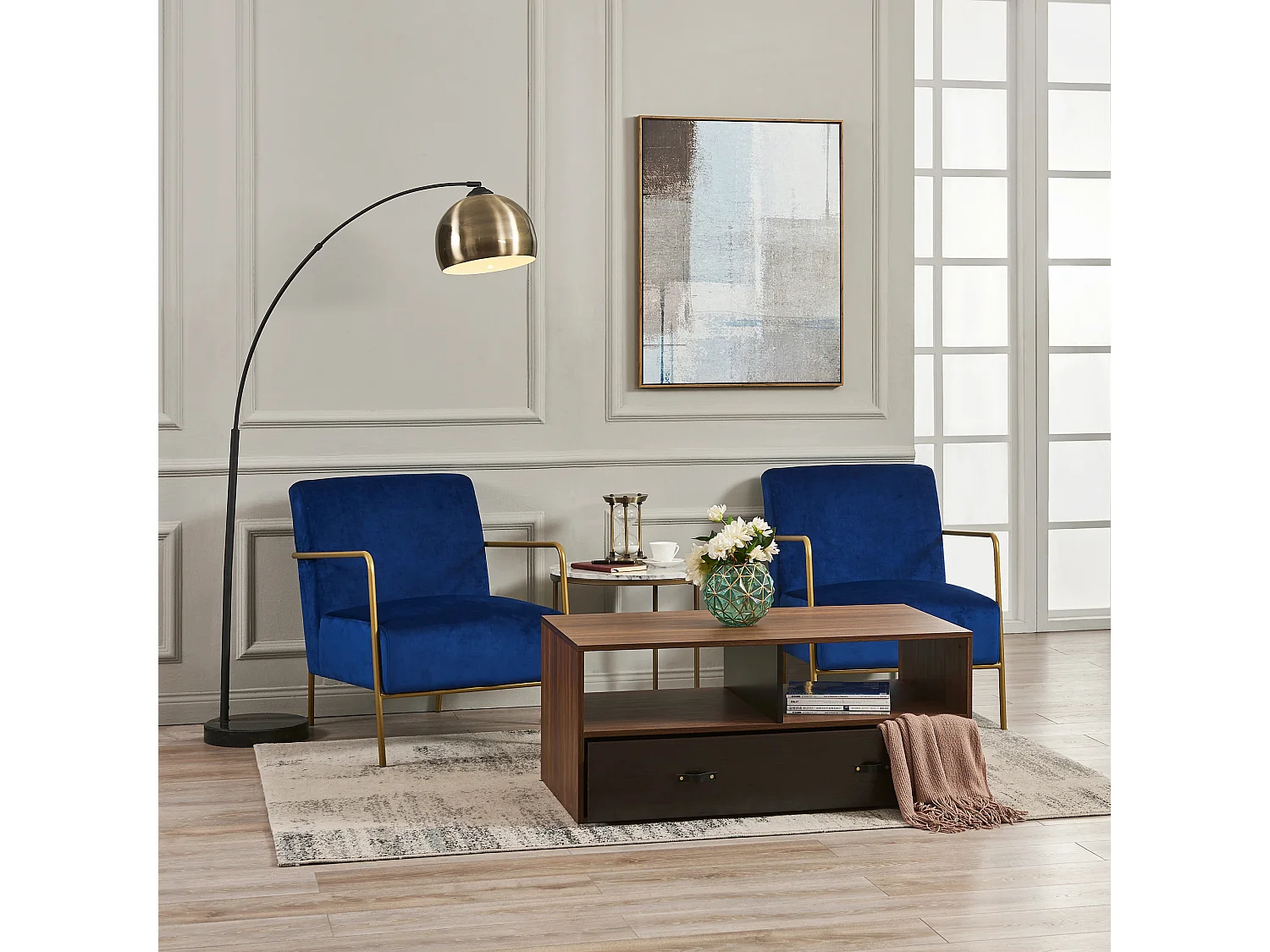 Table basse Henry Teamson Home avec poignée cuir PU, finition noyer noir