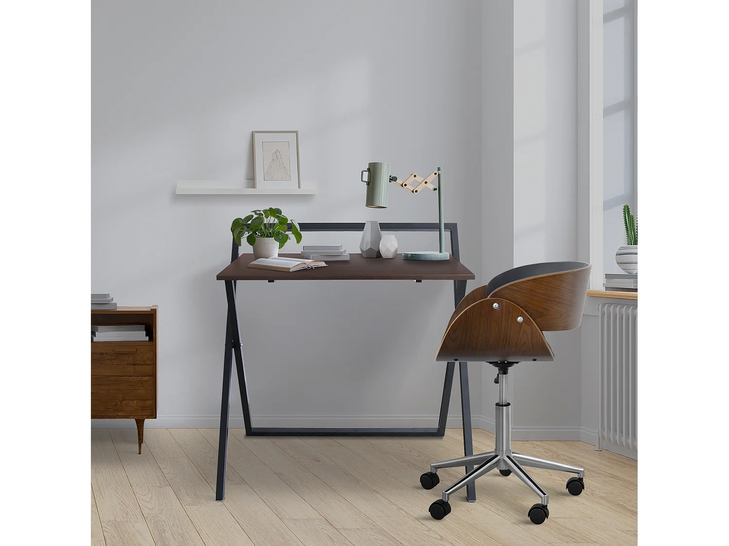 Teamson Home 34″ Easton Moderner klappbarer Computertisch aus Holz für das Heimbüro, Arbeitszimmer, Schreibtisch mit Kreuzbeinen aus Metall in Braun/Schwarz