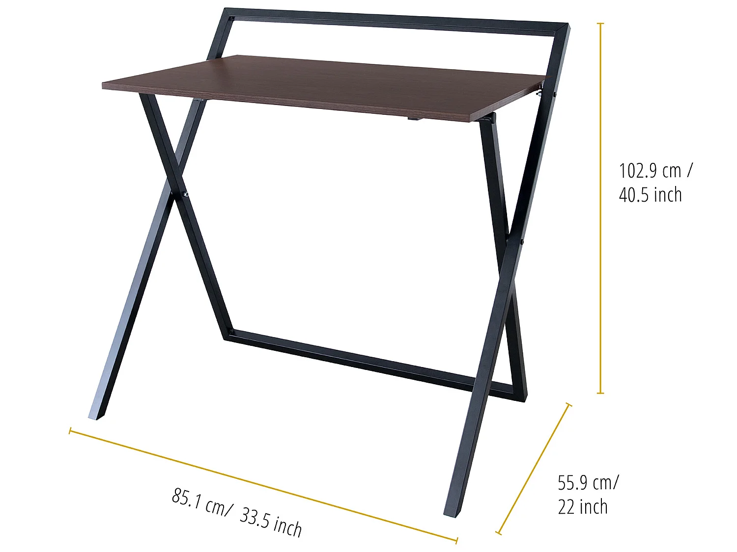 Teamson Home 34″ Easton Moderner klappbarer Computertisch aus Holz für das Heimbüro, Arbeitszimmer, Schreibtisch mit Kreuzbeinen aus Metall in Braun/Schwarz
