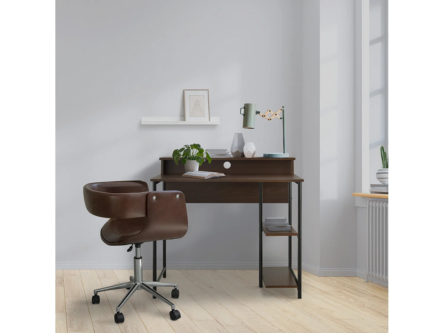 35" Bureau À Domicile En Bois Bureau D'Ordinateur Et Étagères Marron