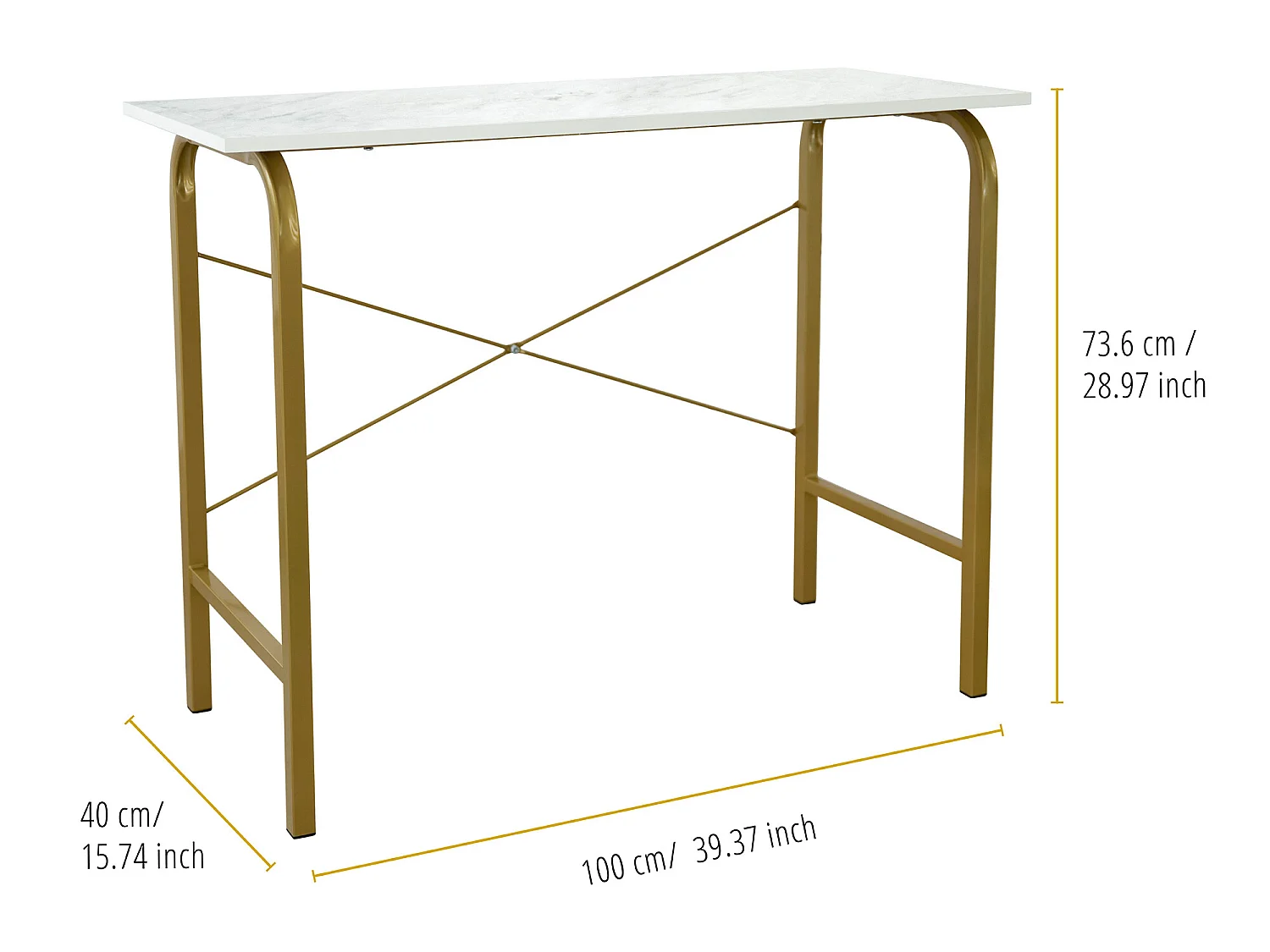 Teamson Home Thuiskantoor Bureau - Nep Marmeren/Messing Afwerking - Metaal Poten - 43.5 x 18.5 x 29 (Inch)