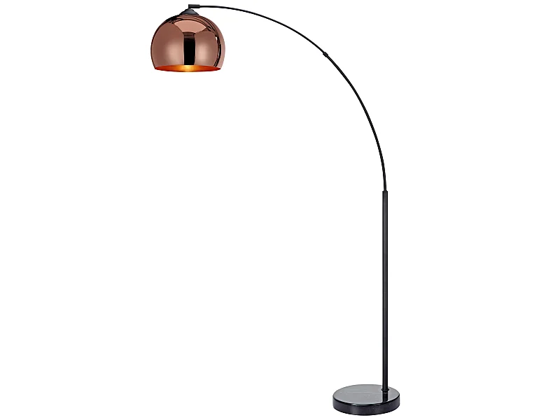 Lampadaire Arquer arc lampe de salon abat-jour rose doré pied marbre noir