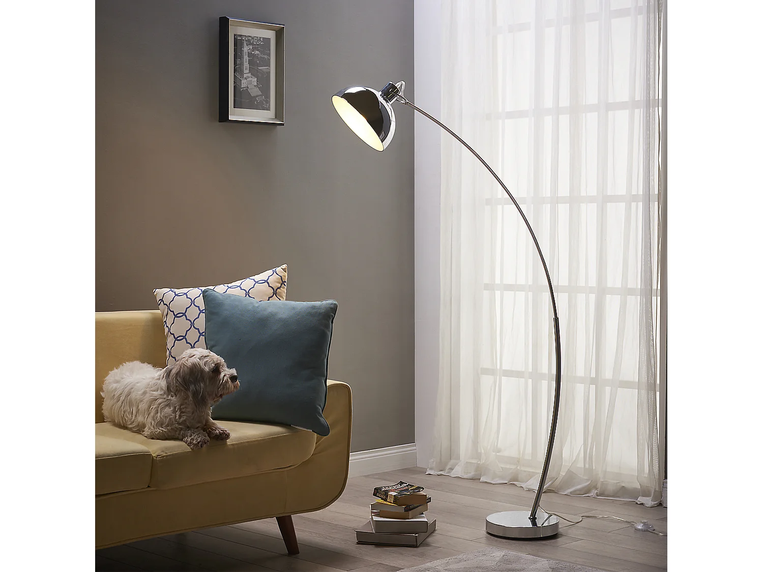 Lámpara LED de Pie Estándar Cromada y Curvada Arco Teamson Home VN-L00024-EU