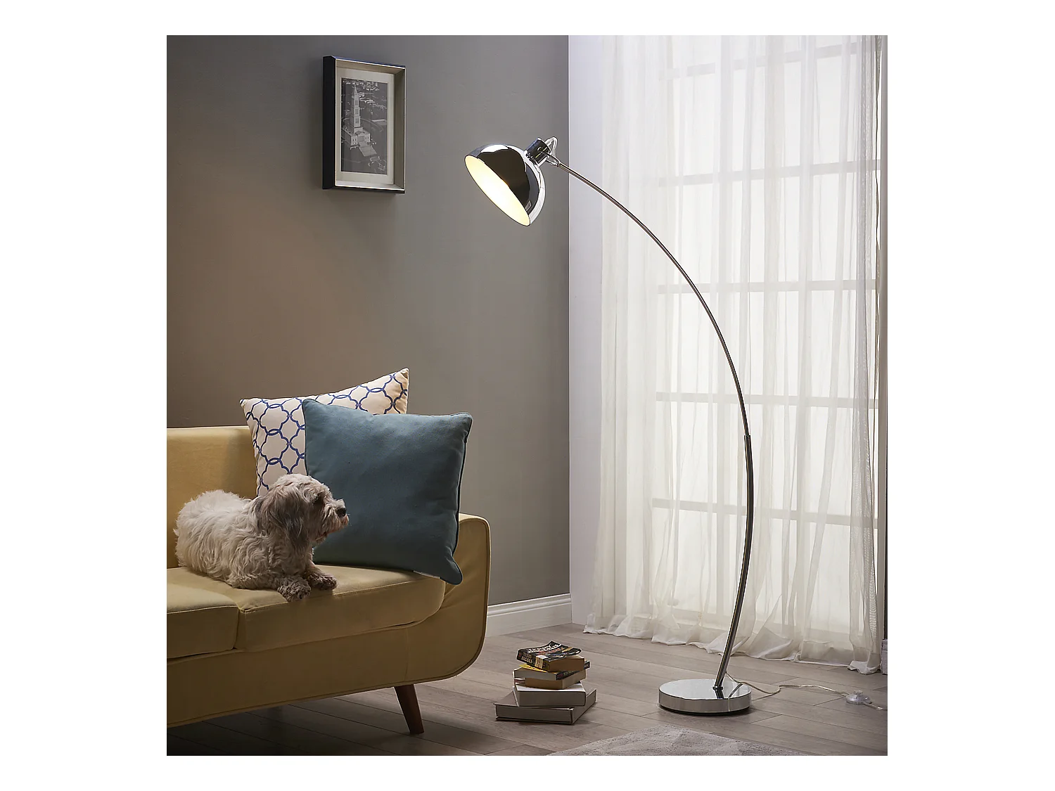 Lampadaire Arco métal arc lampe de salon sur pied arc intérieur chrome