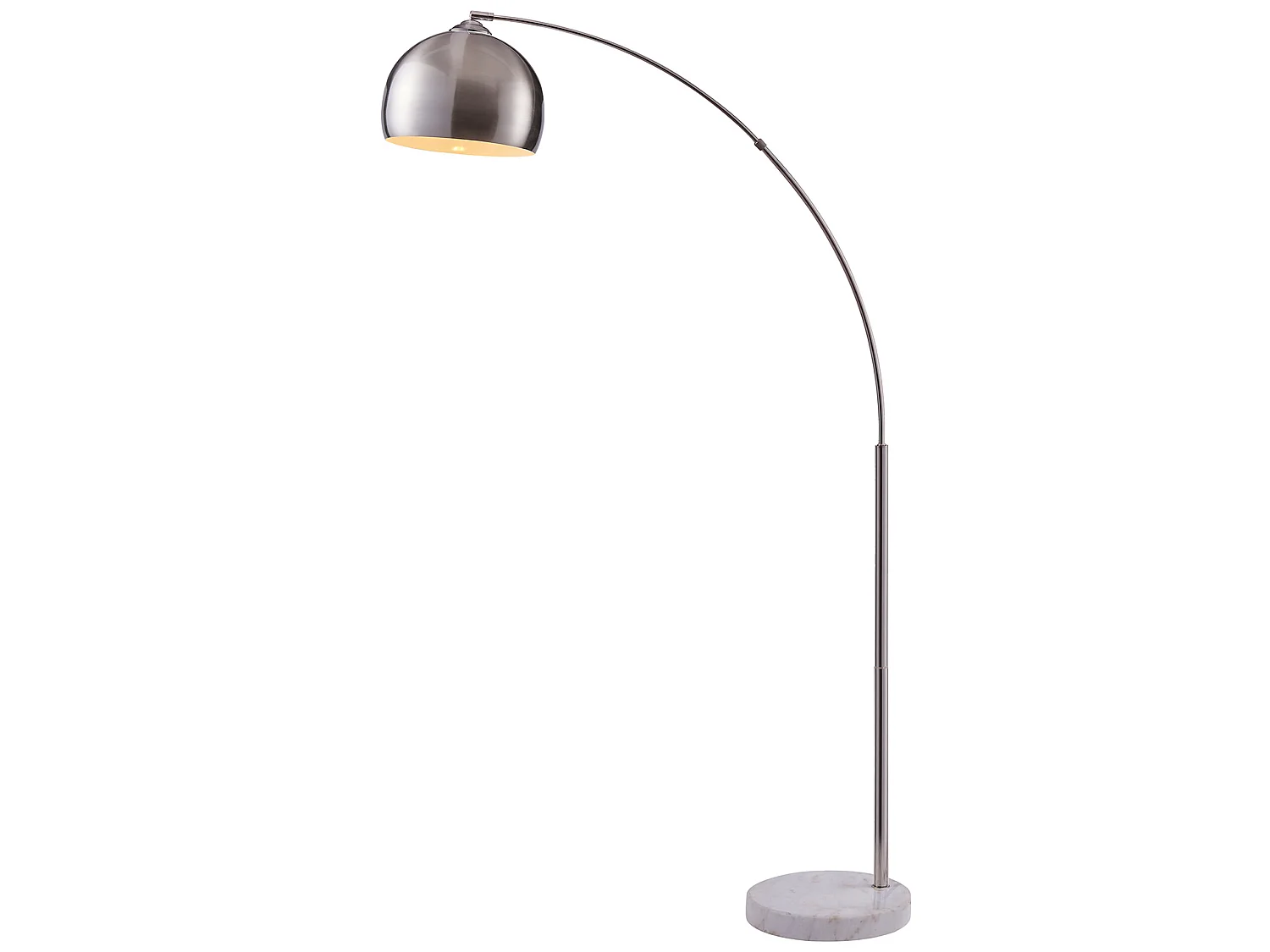 Teamson Home Arquer Booglamp Vloerlamp - Nikkel Afwerking Lampenkap - Wit Marmer Baseren