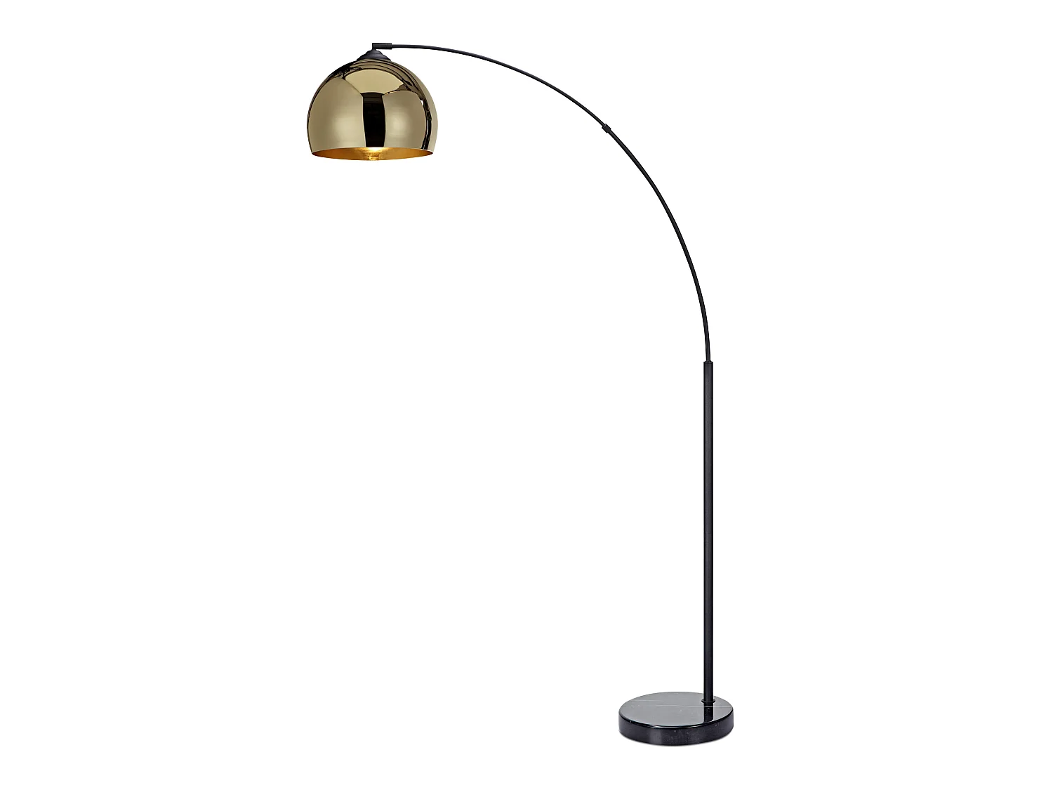 Lampadaire Arquer arc lampe de salon abat-jour doré pied marbre noir