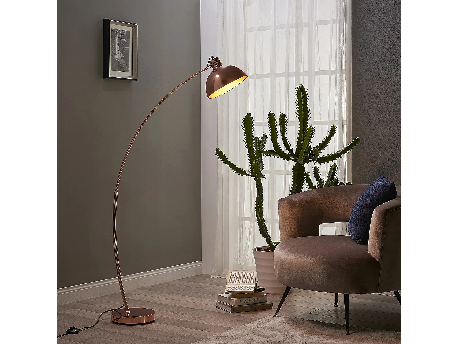 Teamson Home Arco Booglamp Vloerlamp - Roos Goud Afwerking - Minimalistisch & Modern Ontwerp