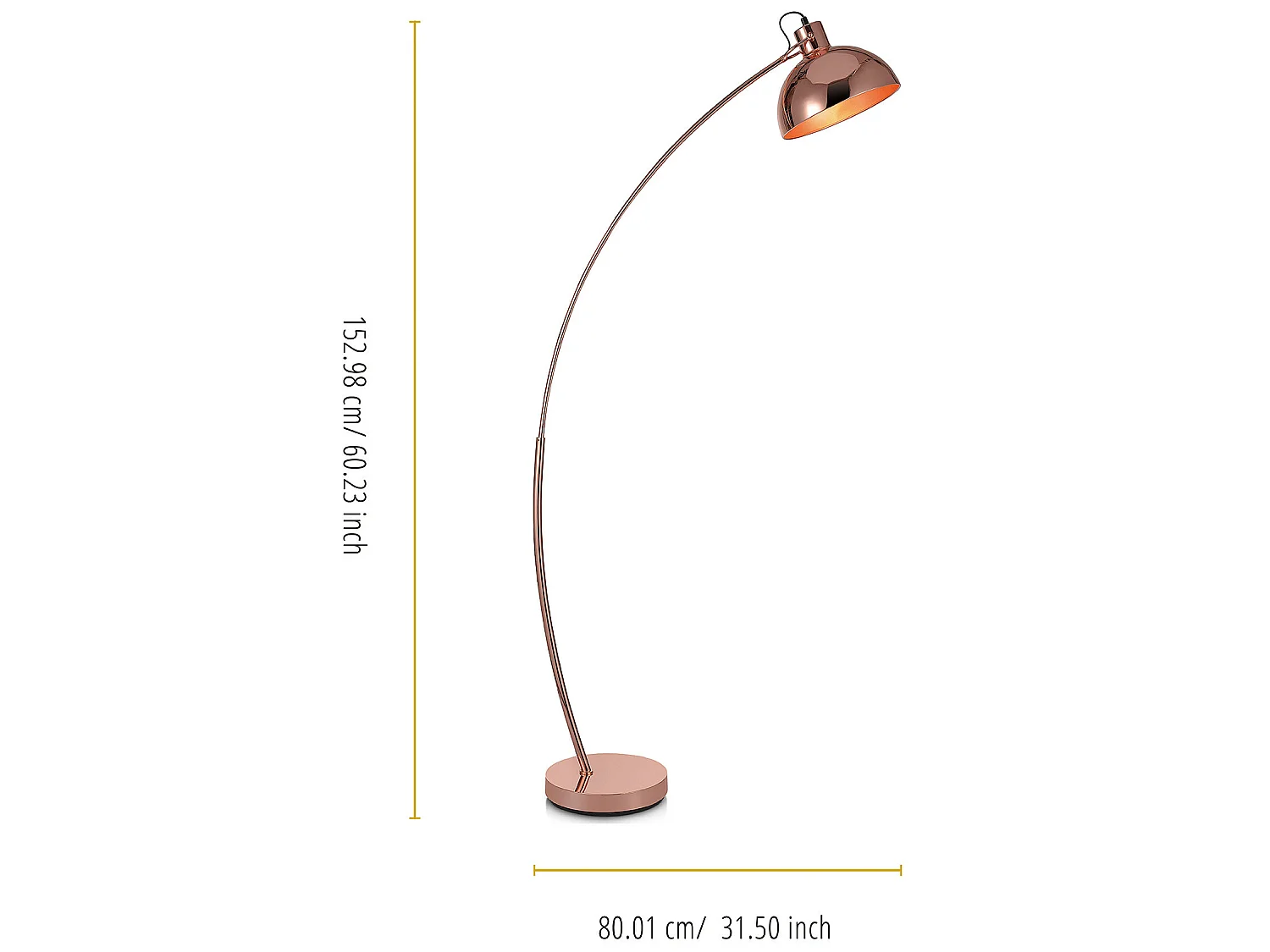 Teamson Home Arco Booglamp Vloerlamp - Roos Goud Afwerking - Minimalistisch & Modern Ontwerp