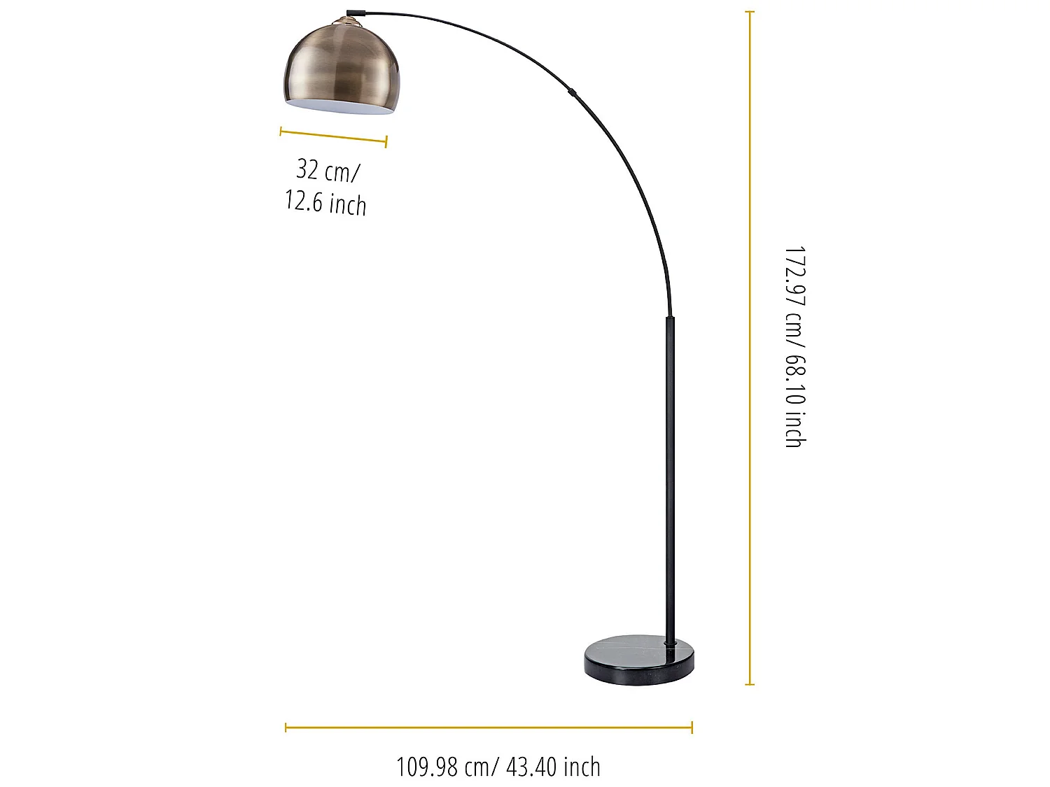 Lampadaire Arquer arc lampe de salon abat-jour bronzée pied marbre noir