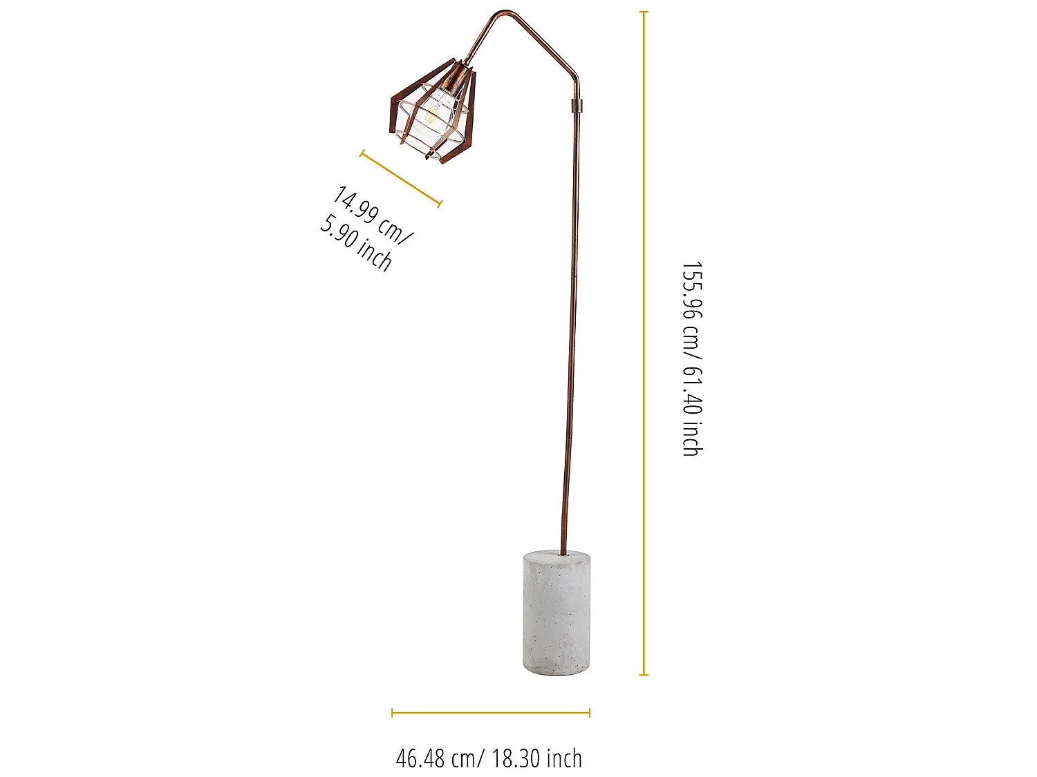 Lampadaire Rustica lampe de sol sur pied cuivrée avec ciment VN-L00046-EU