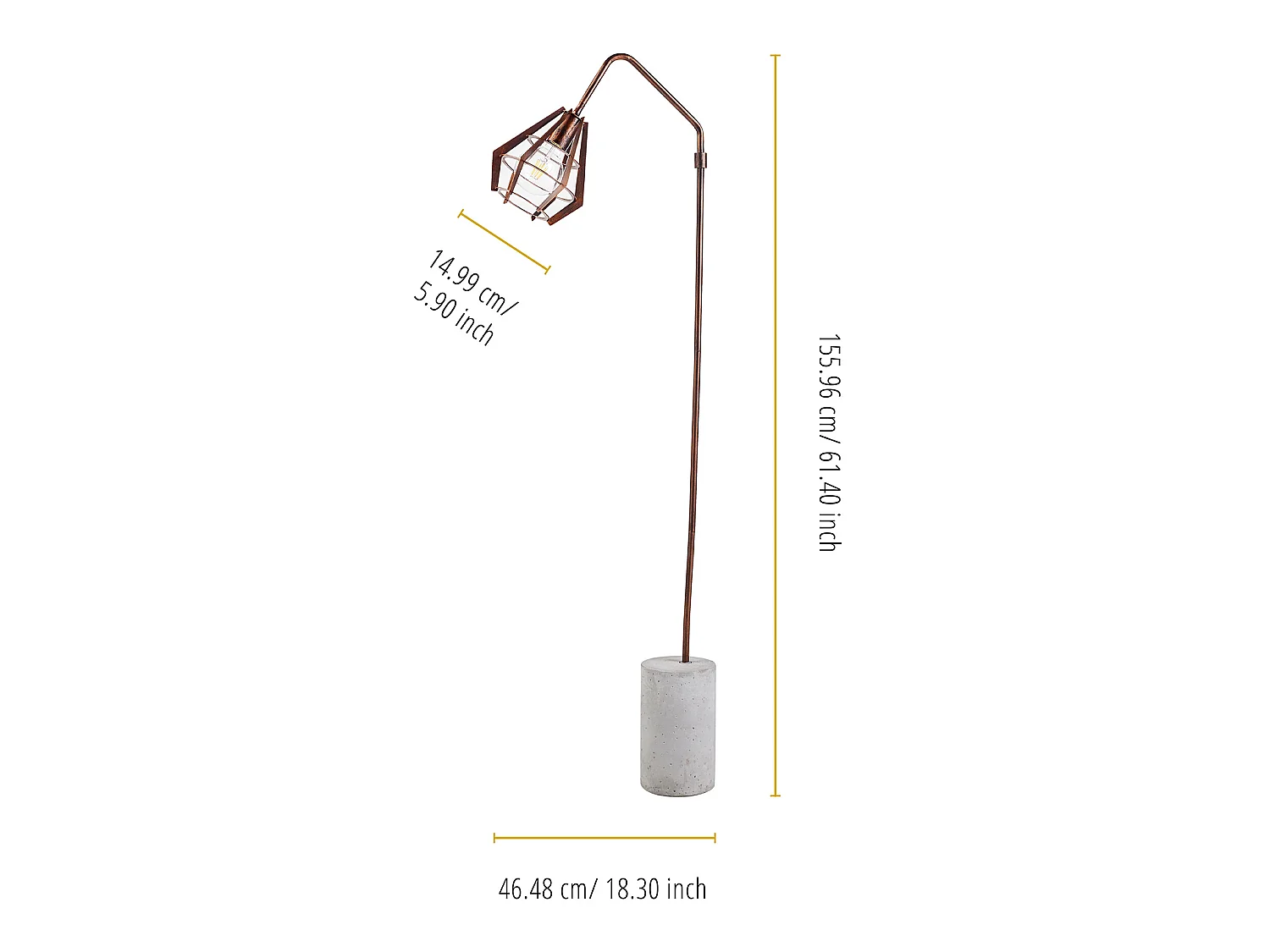 Lampadaire Rustica lampe de sol sur pied cuivrée avec ciment VN-L00046-EU
