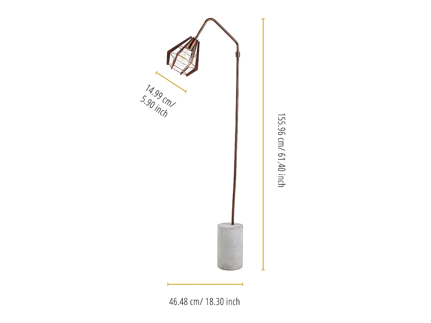 Lampadaire Rustica lampe de sol sur pied cuivrée avec ciment VN-L00046-EU