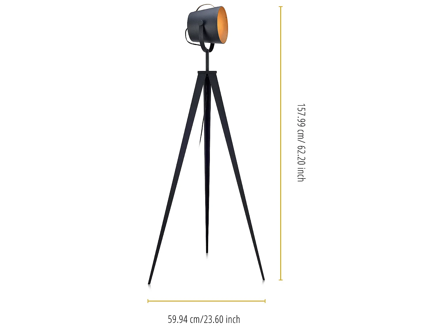 Lámpara LED de pie trípode estándar Teamson Home en negro y dorado VN-L00020-EU