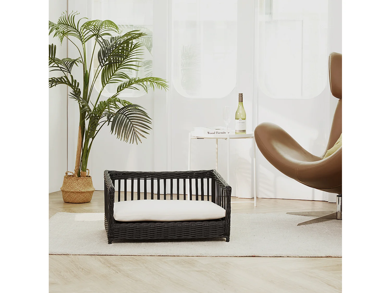 Teamson Pets Bed/Sofa Voor Katten of Kleine Honden - Geweven Ontwerp - Verwijderbaar Wasbaar Kussen - Bruin/Wit