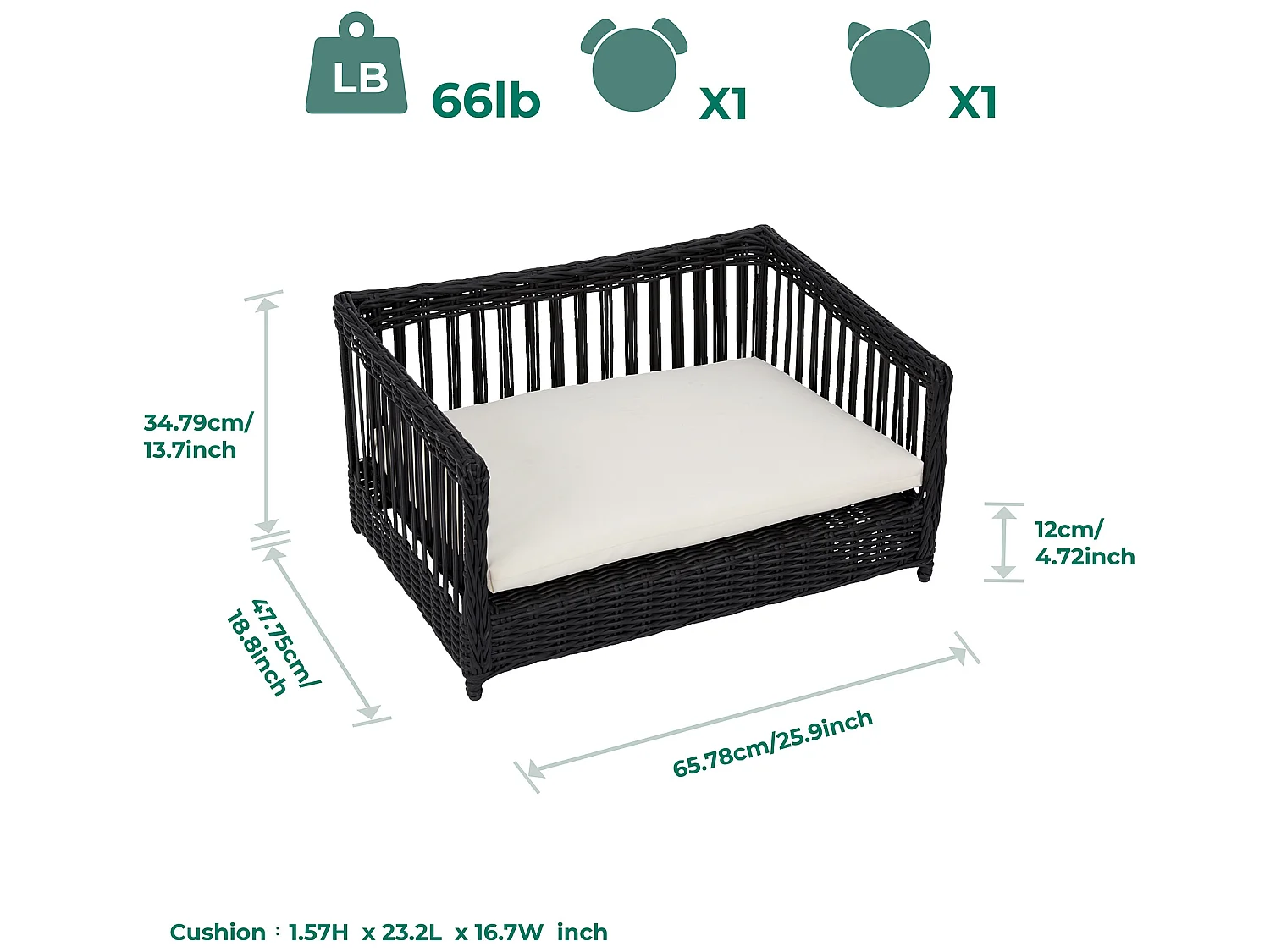 Teamson Pets Bed/Sofa Voor Katten of Kleine Honden - Geweven Ontwerp - Verwijderbaar Wasbaar Kussen - Bruin/Wit