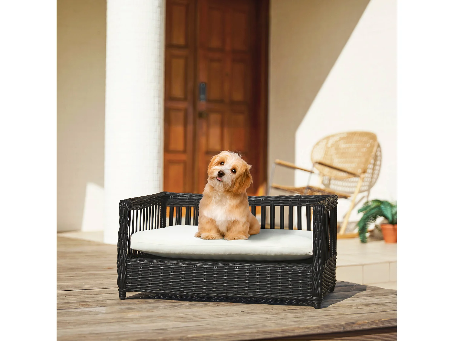 Teamson Pets Bed/Sofa Voor Katten of Kleine Honden - Geweven Ontwerp - Verwijderbaar Wasbaar Kussen - Bruin/Wit