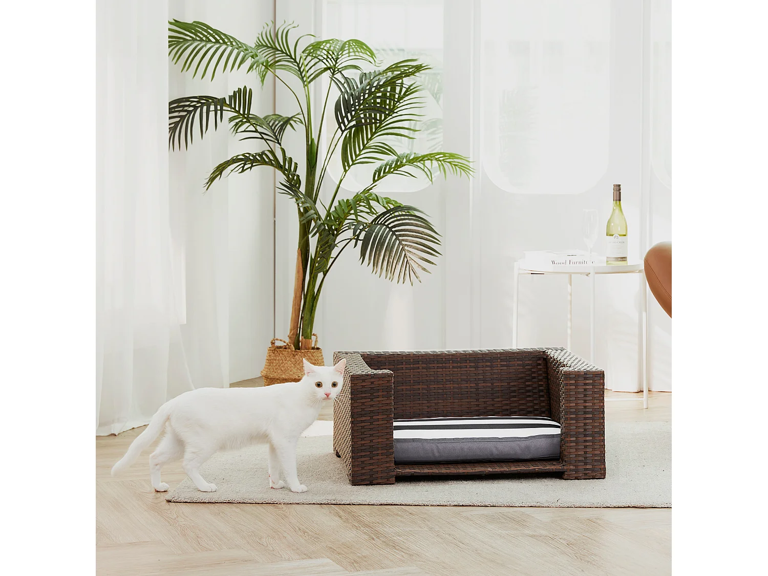 Teamson Pets Bed/Mand Voor Katten of Kleine Honden - Geweven Ontwerp - Verwijderbaar Wasbaar Kussen - Bruin