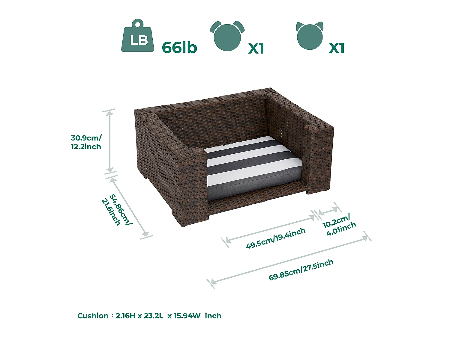 Teamson Pets Clotho Drinnen Draussen Wooden panel and derivatives Katze Oder Kleiner Hund Hochbett Liege mit Abnehmbarem Waschbarem Kissen Braun ST-N10005-UK