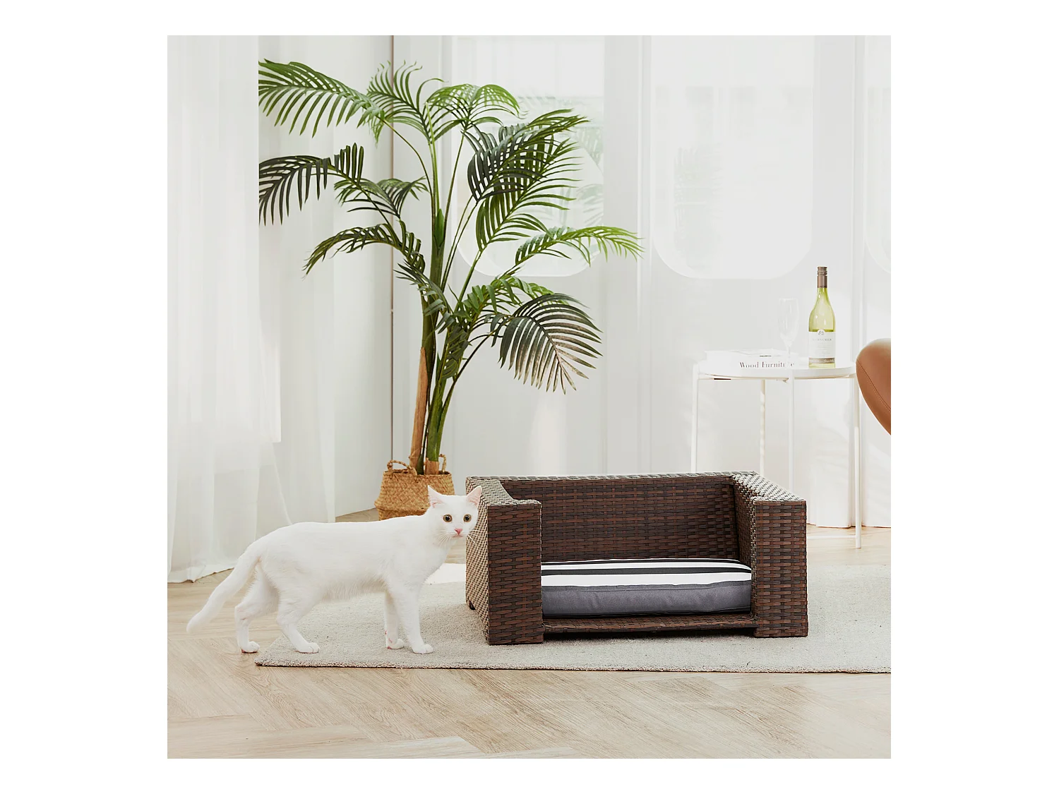 Teamson Pets Clotho Drinnen Draussen Wooden panel and derivatives Katze Oder Kleiner Hund Hochbett Liege mit Abnehmbarem Waschbarem Kissen Braun ST-N10005-UK