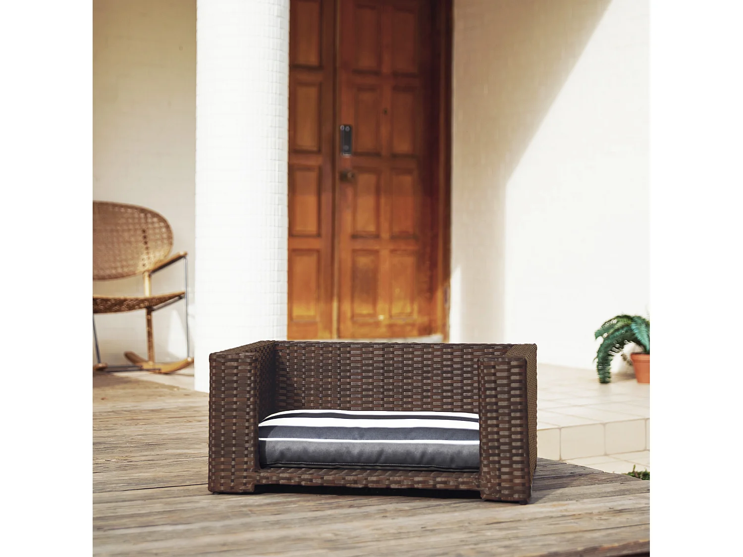 Teamson Pets Bed/Mand Voor Katten of Kleine Honden - Geweven Ontwerp - Verwijderbaar Wasbaar Kussen - Bruin