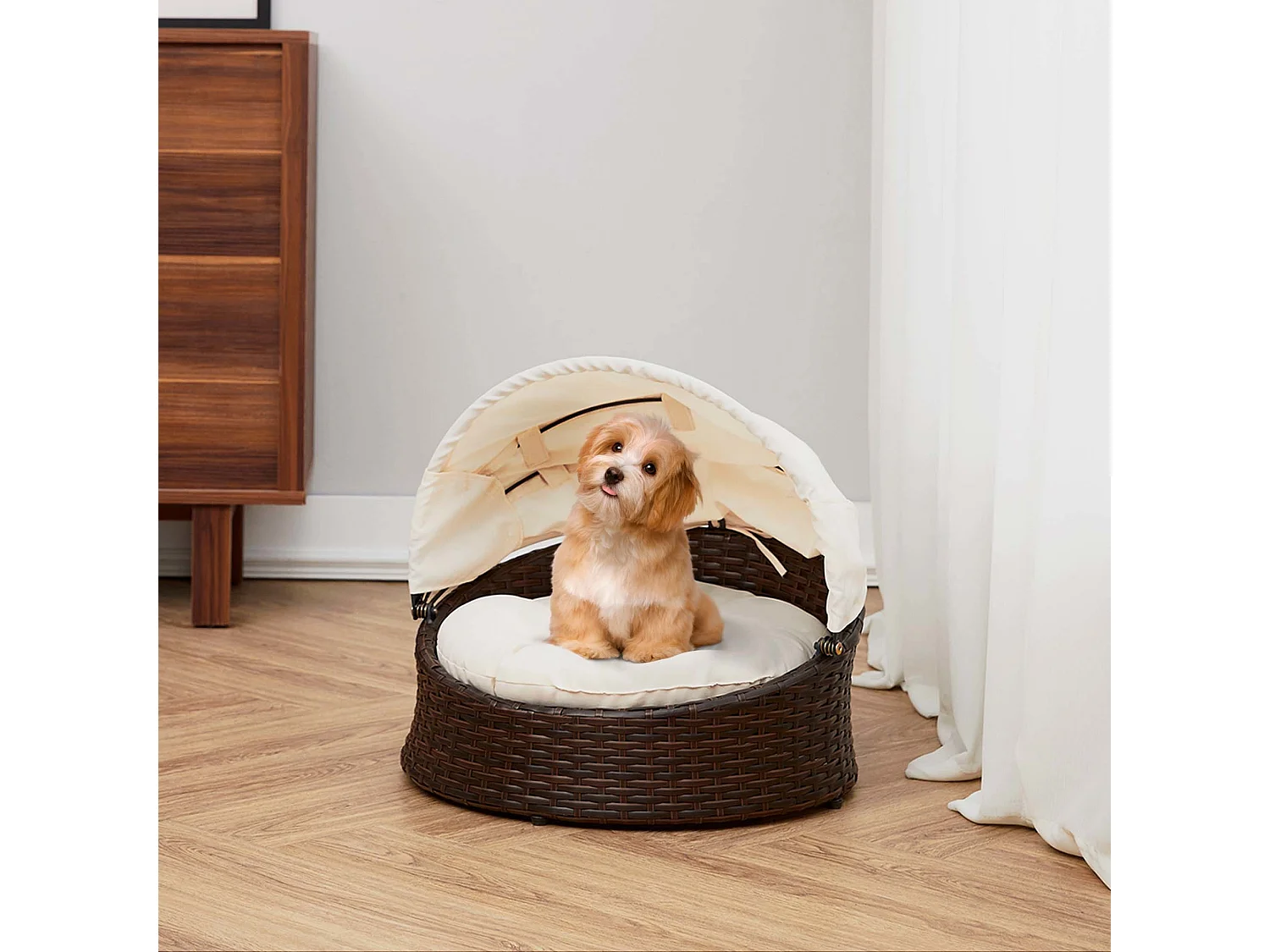Panier lit en osier niche chien chat avec coussin lavable