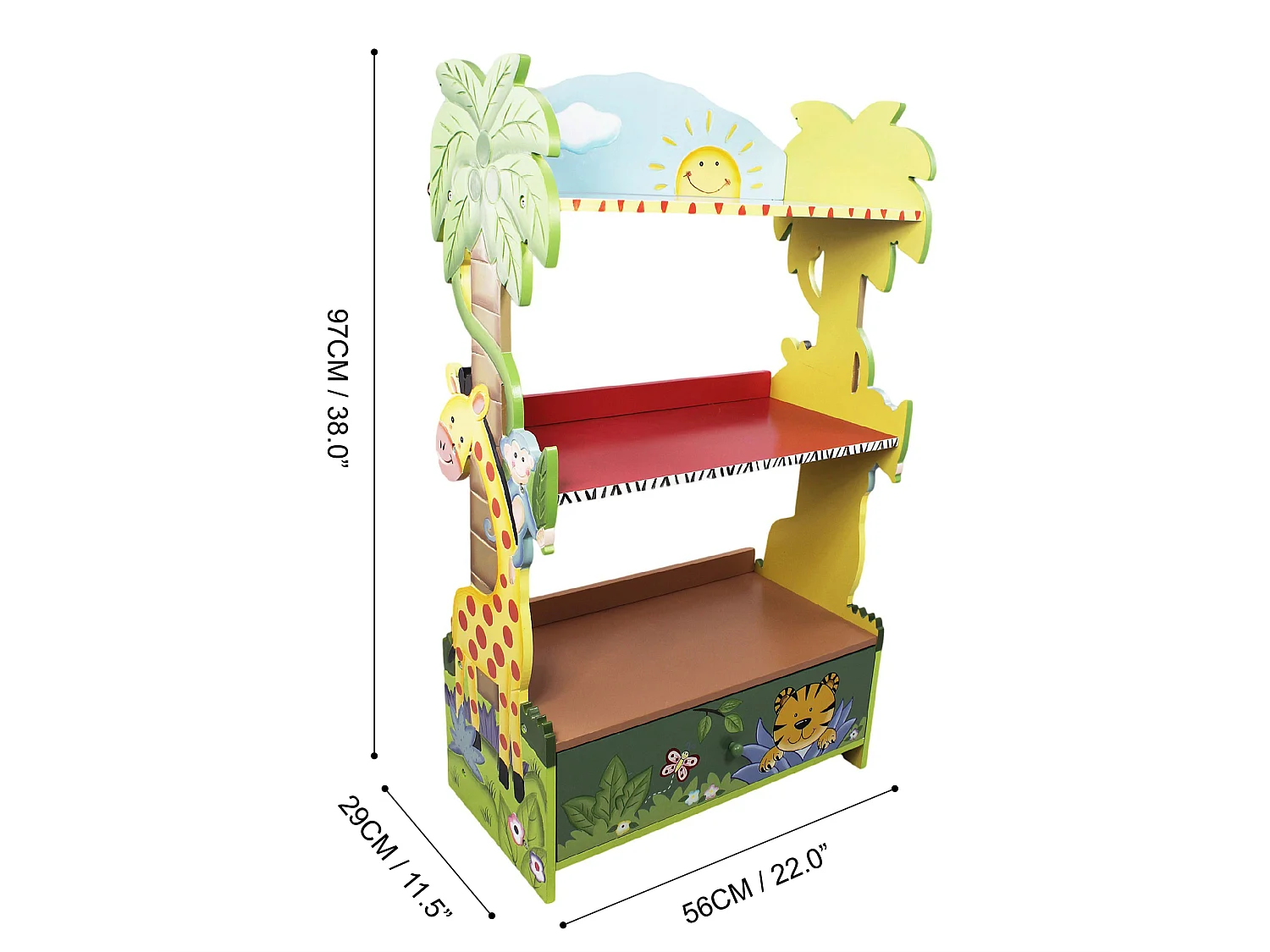 Bibliothèque enfant Sunny Safari en bois pour rangement de livres jouets W-8268A