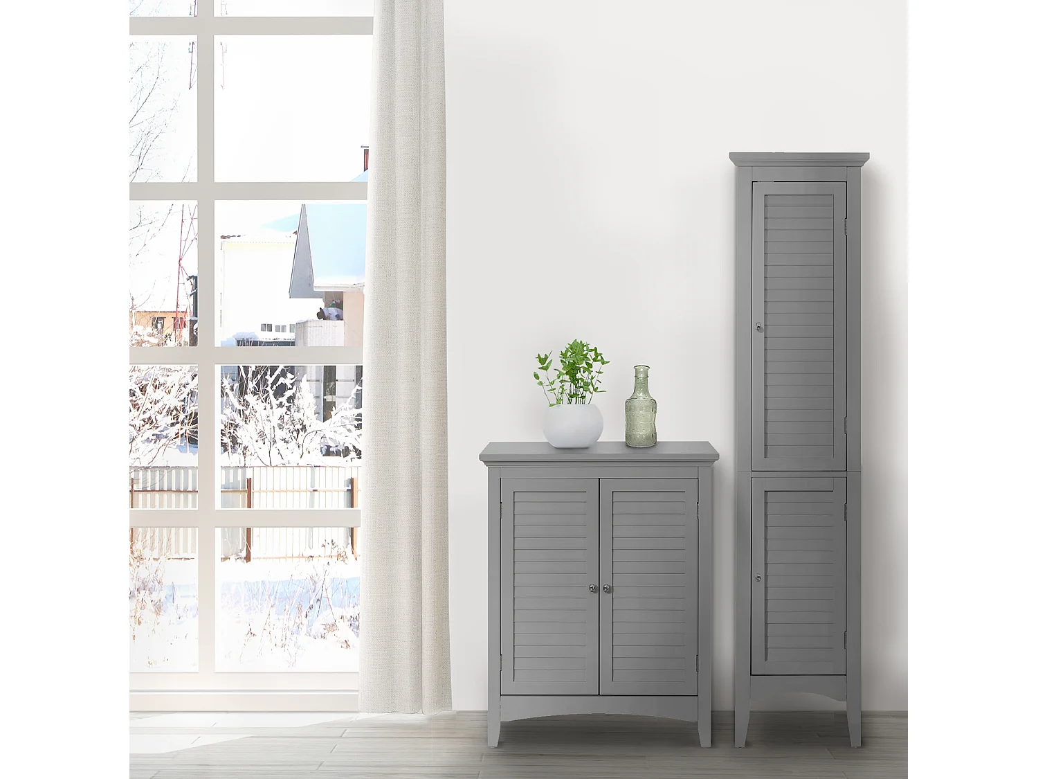 Teamson Home Glancy Armoire Grande Salle De Bain En Bois Gris Avec Rangement