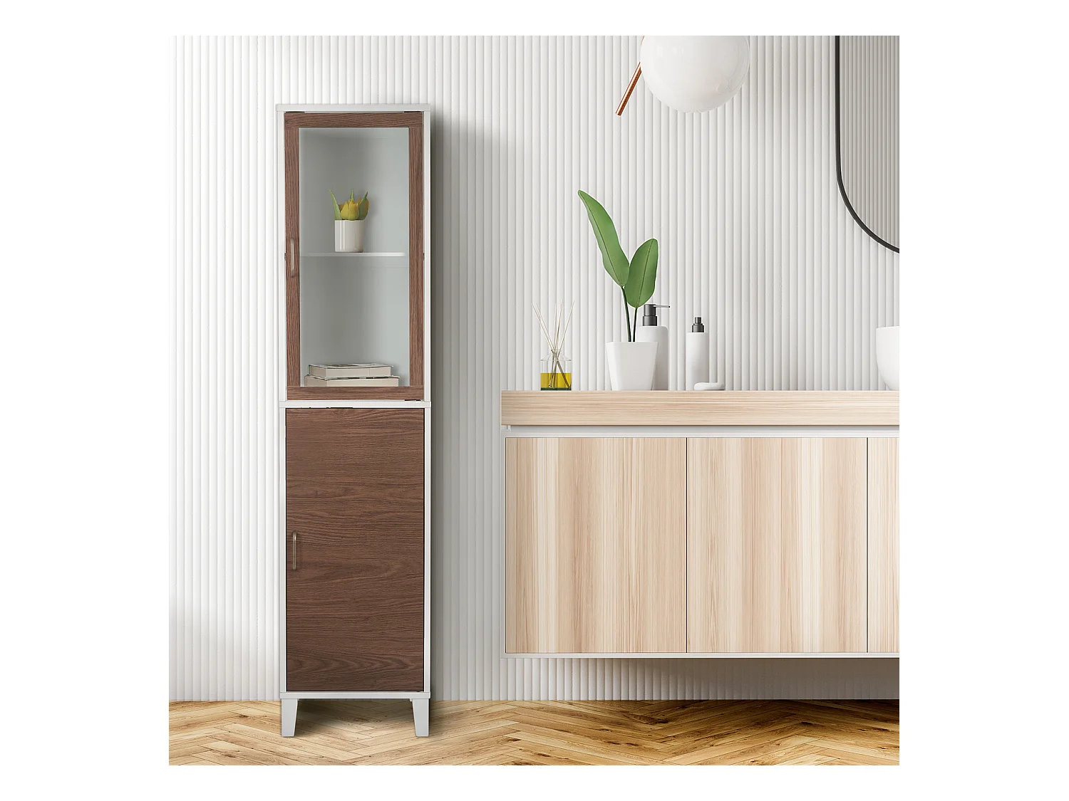 Teamson Home Tyler Armoire à linge moderne en bois Noyer/Blanc