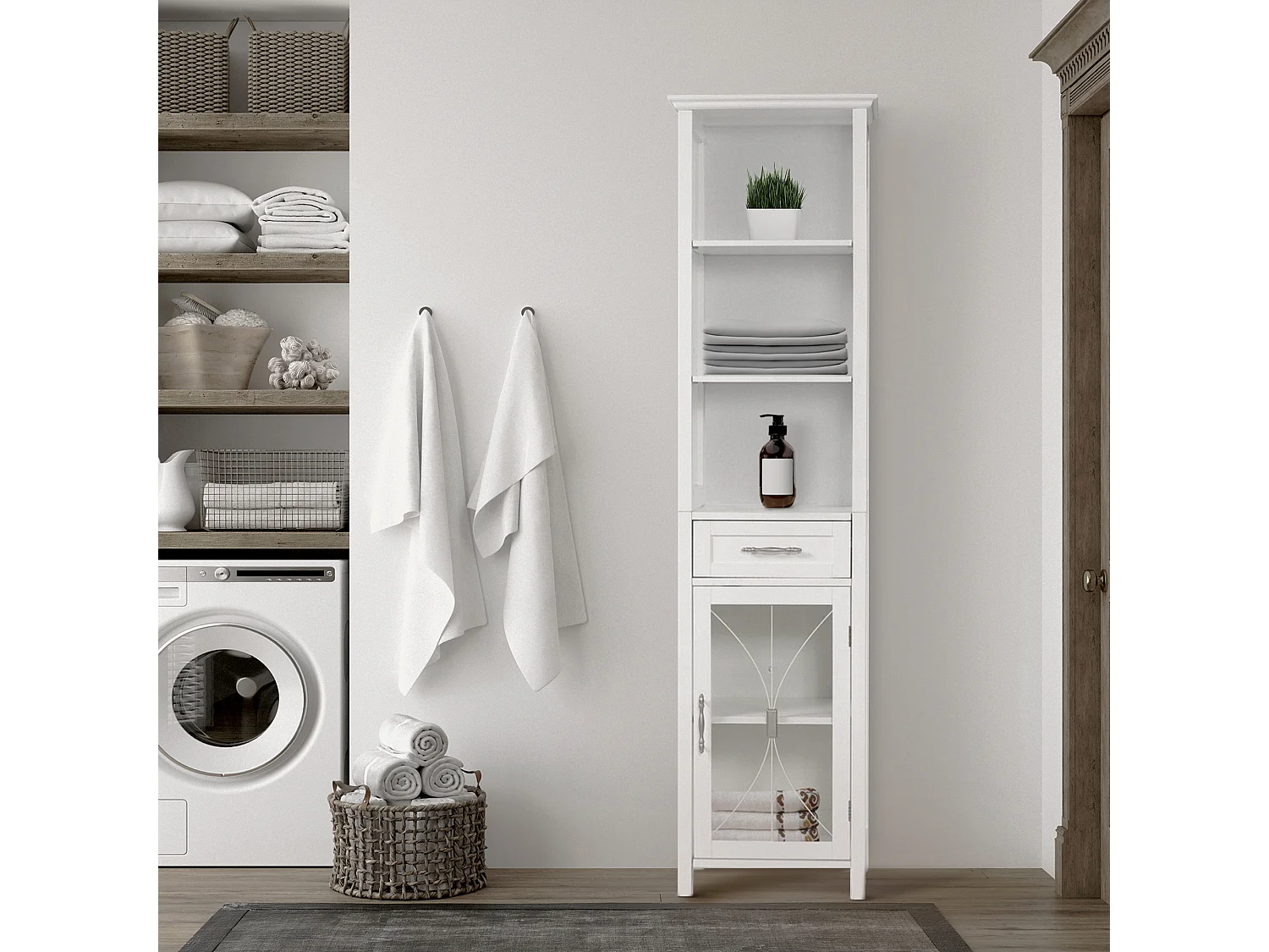 Armoire en lin delaney avec 1 tiroir et 3 étagères ouvertes