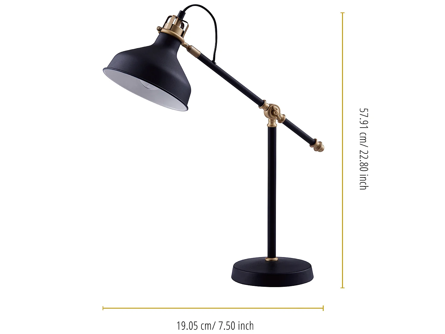 Teamson Home Mia Tafelamp - Zwart/Goud - Minimalistisch & Modern Ontwerp