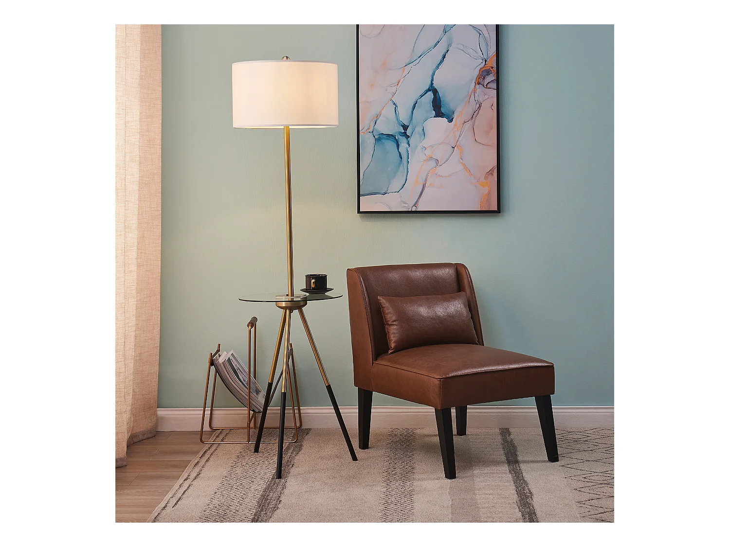 Teamson Home LED driepootvloerlamp, gouden kap, moderne verlichting VN-L00004-EU
