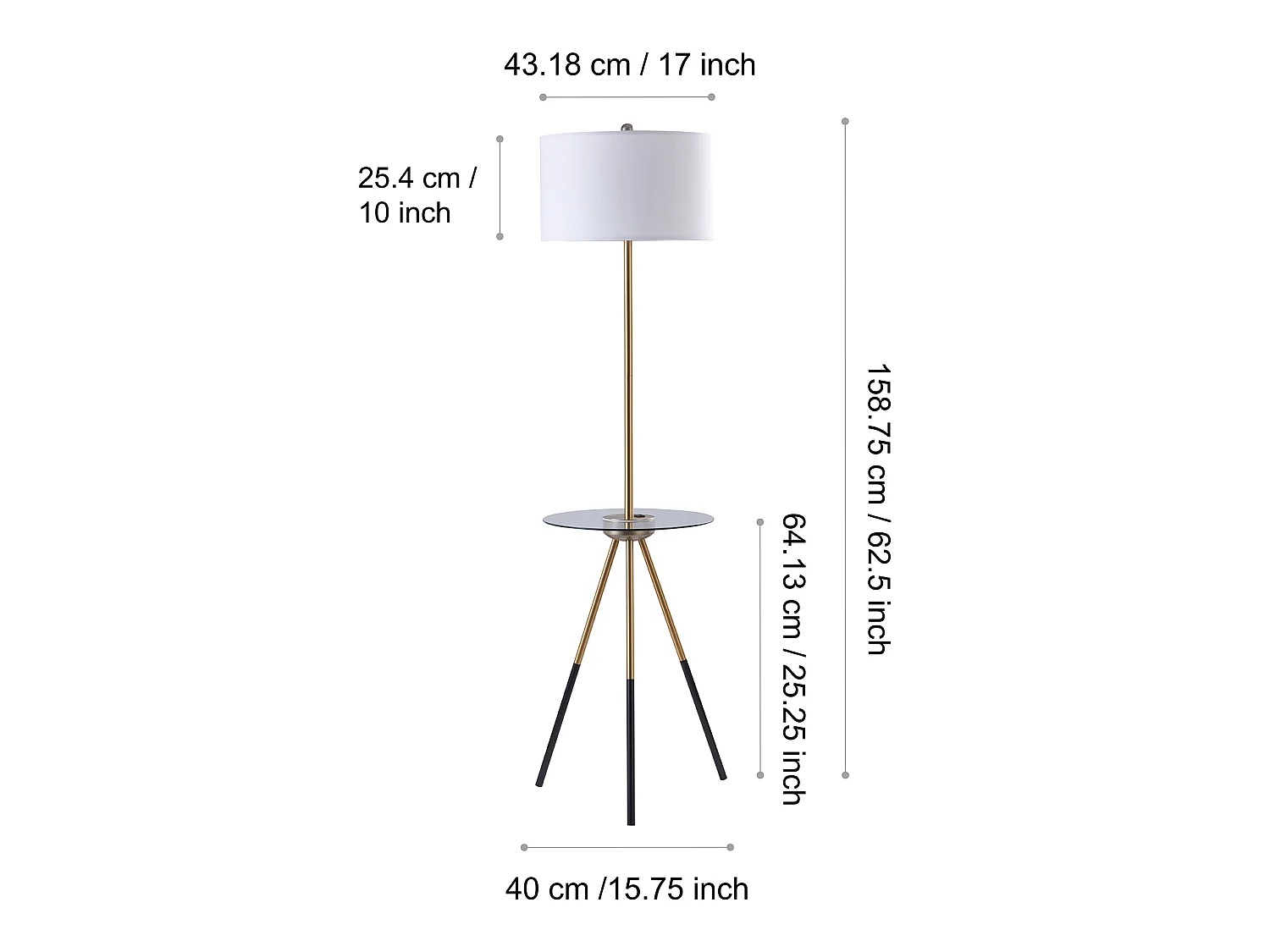 Teamson Home LED driepootvloerlamp, gouden kap, moderne verlichting VN-L00004-EU