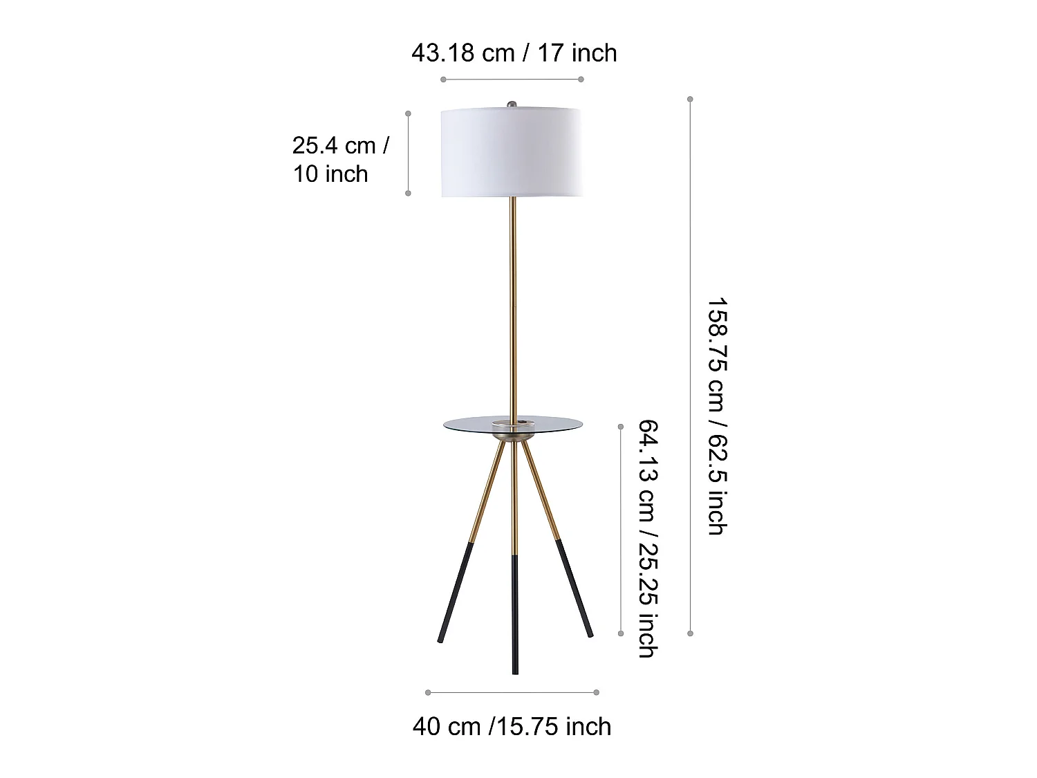 Teamson Home LED driepootvloerlamp, gouden kap, moderne verlichting VN-L00004-EU