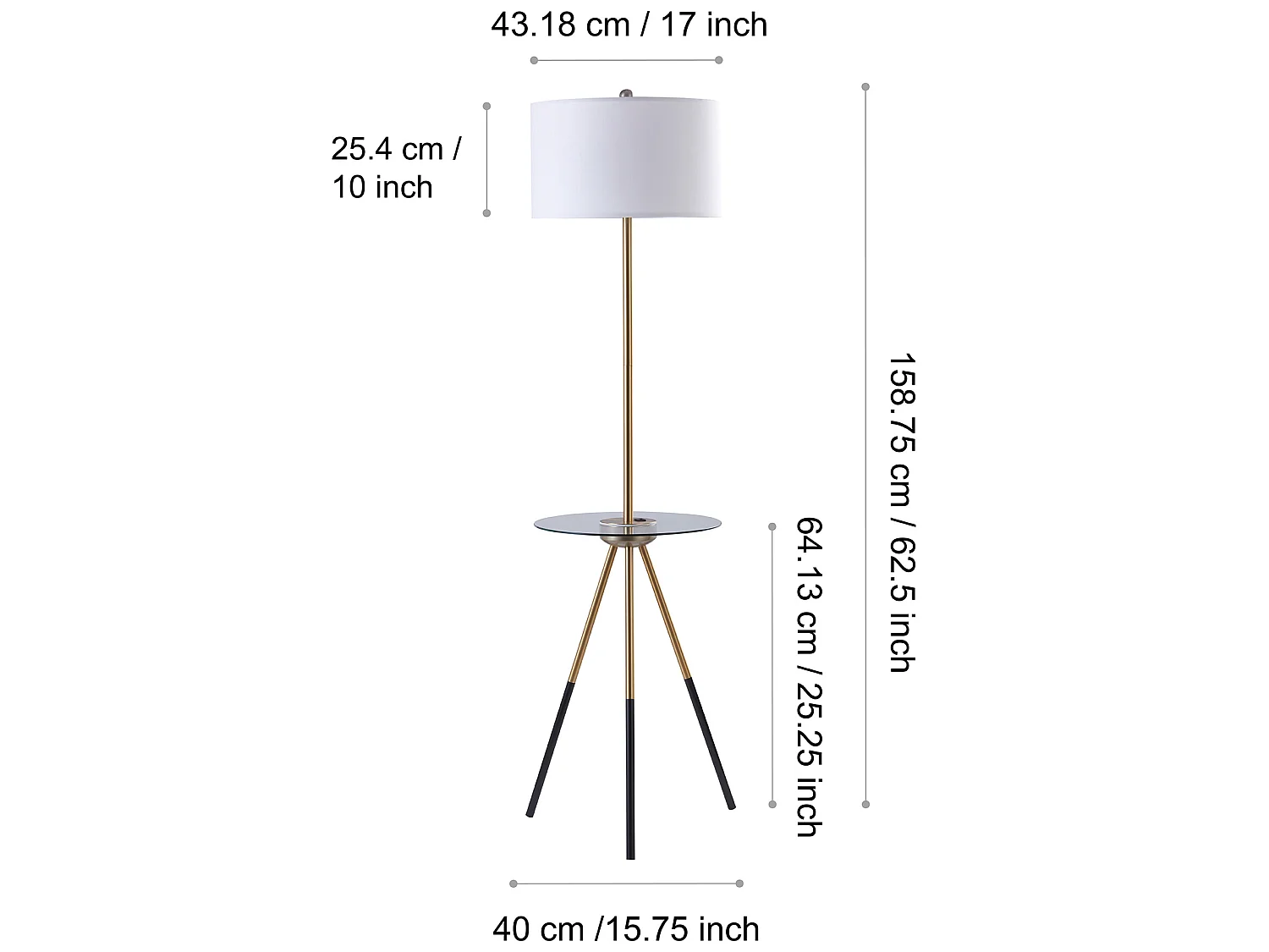 Teamson Home LED driepootvloerlamp, gouden kap, moderne verlichting VN-L00004-EU
