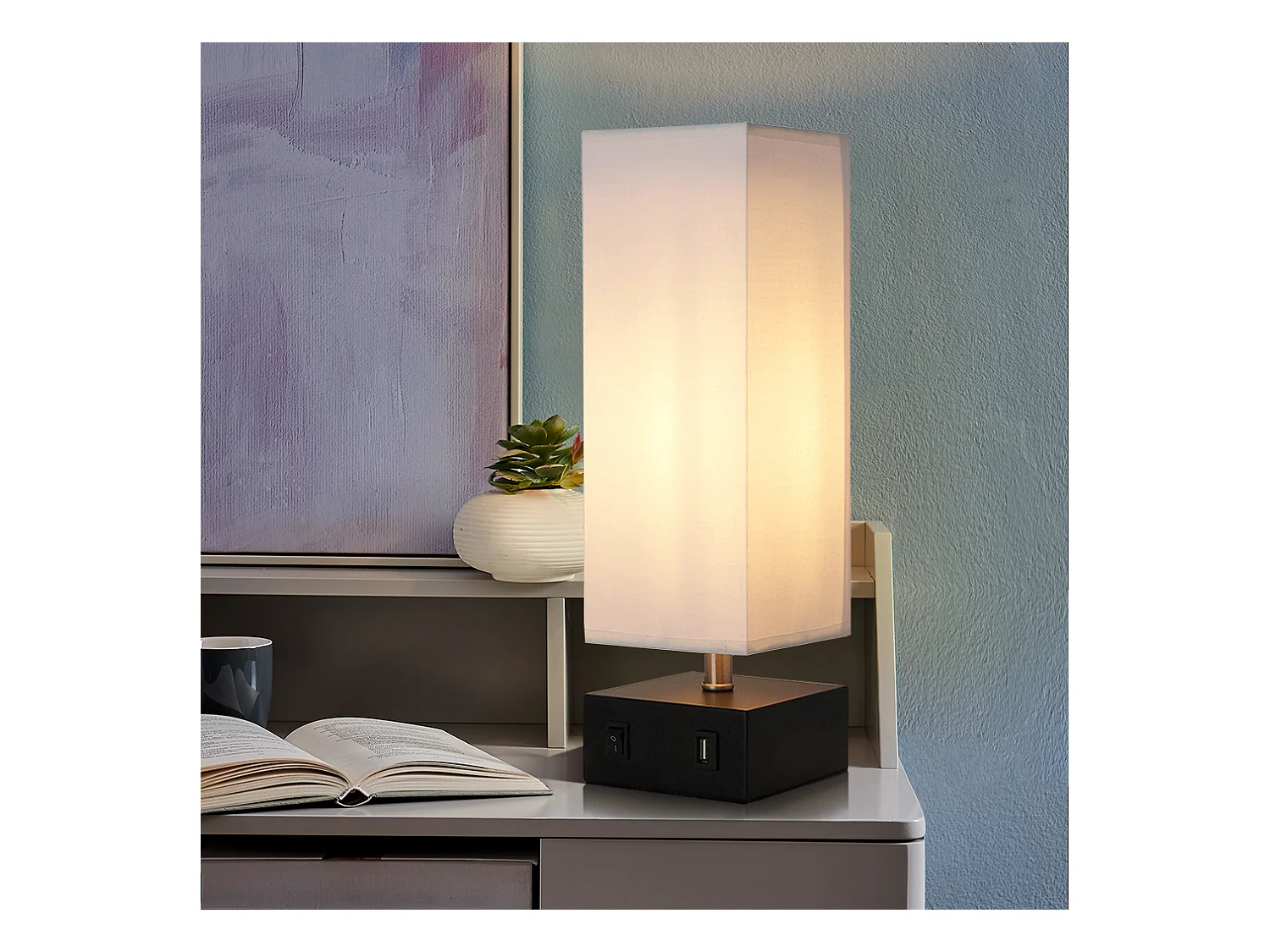 Versanora - lampe de table de chevet Colette avec port USB et nuance blanche