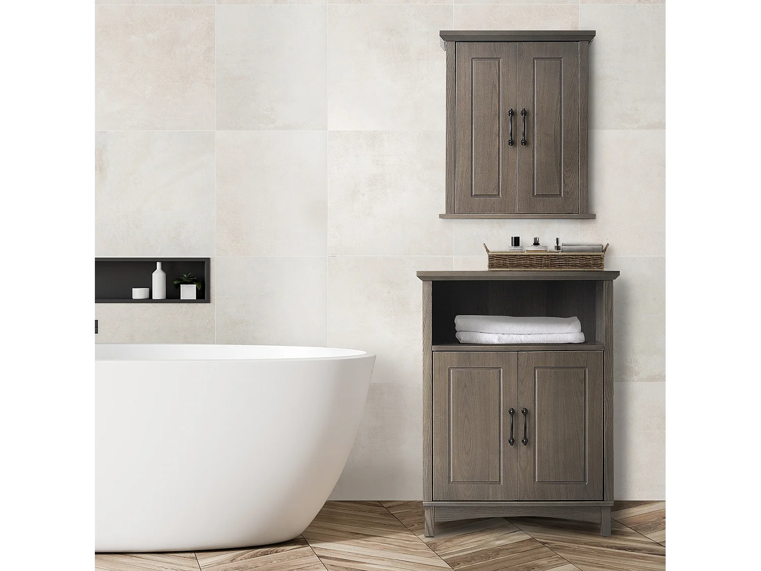 Armoire à pharmacie murale en bois pour salle de bain - Portes doubles