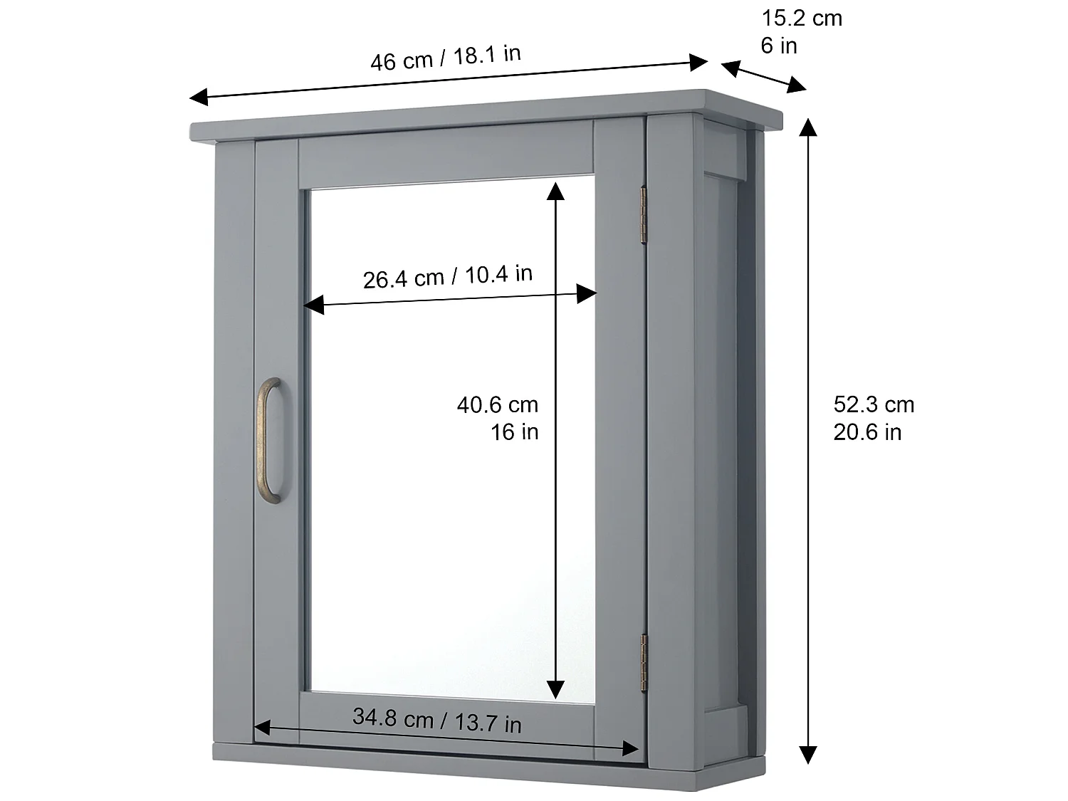 Teamson Home Badezimmermöbel aus Holz an der Wand verspiegelter Medizinschrank mit verstellbarem Regal Grau EHF-F0021