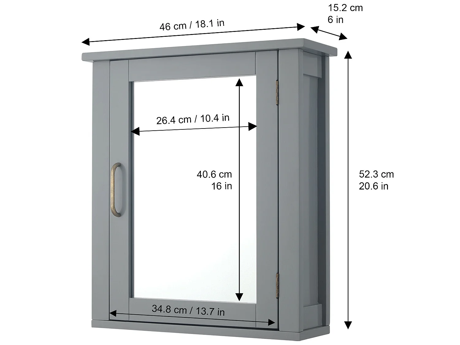 Teamson Home Badezimmermöbel aus Holz an der Wand verspiegelter Medizinschrank mit verstellbarem Regal Grau EHF-F0021
