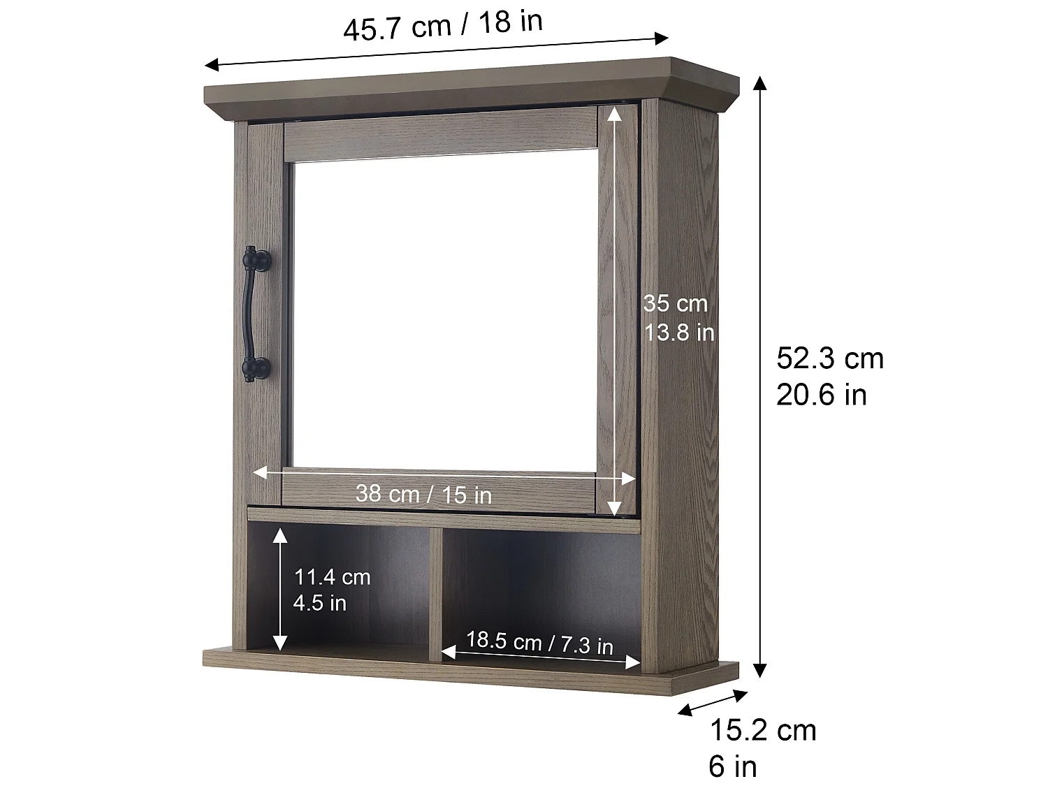 Teamson Home Badkamerkast - Russell Muurbevestiging Houten Medicijnkastje Met Deur, Spiegel en Planken - Bruin