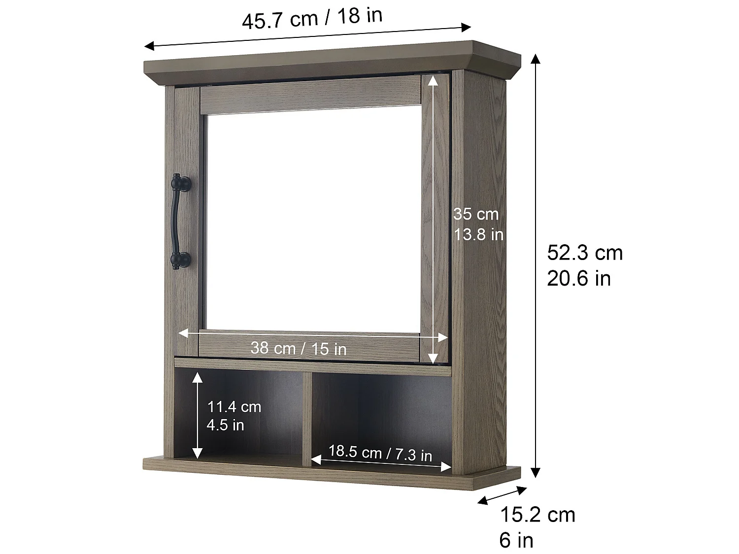 Teamson Home Badkamerkast - Russell Muurbevestiging Houten Medicijnkastje Met Deur, Spiegel en Planken - Bruin