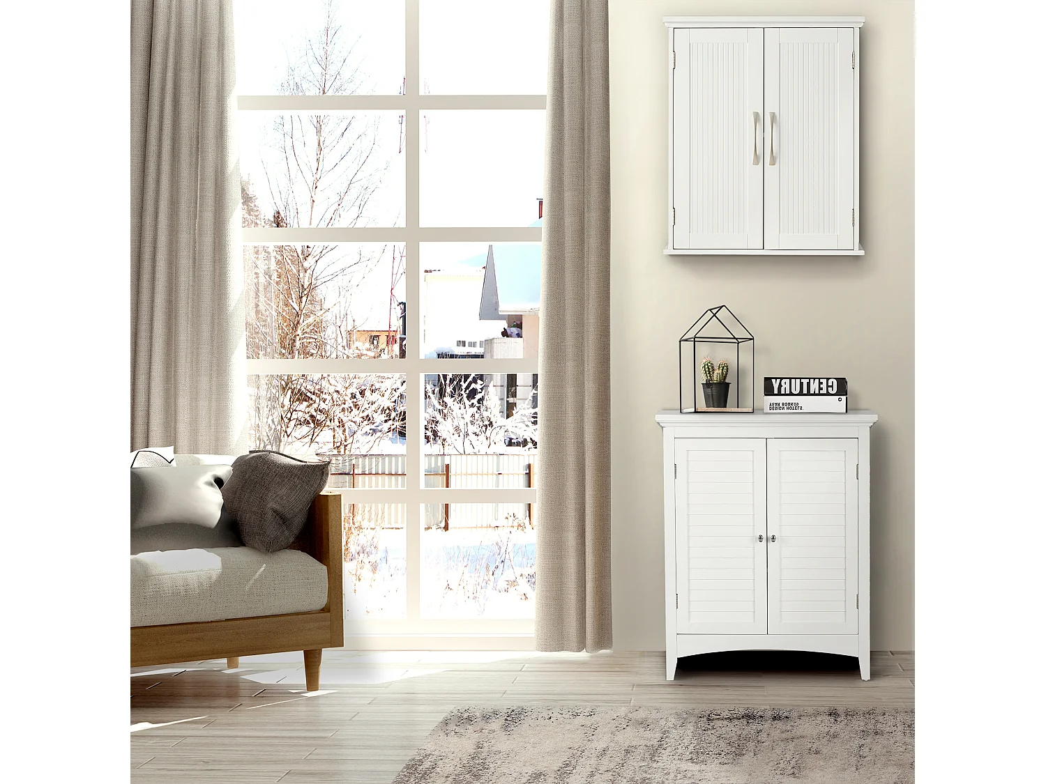 Teamson Home Badkamerkast - Newport Muurbevestiging Houten Kastje Met 2 Deuren en Plank - Wit